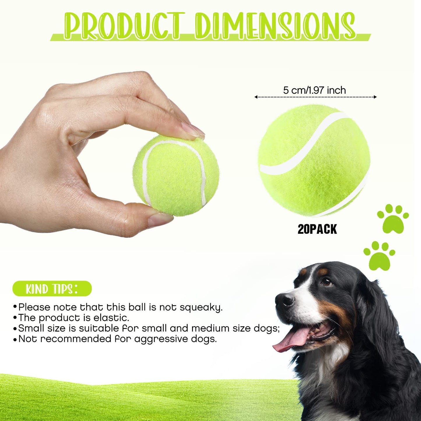 Hanaive 20 Pieces Dog Tennis Balls 2 Inch Mini Tennis Balls for Small Dog Pet Fetching Toy Rubber Felt Training Toys for Puppy Pet Playing Exercise and Practice(Yellow)