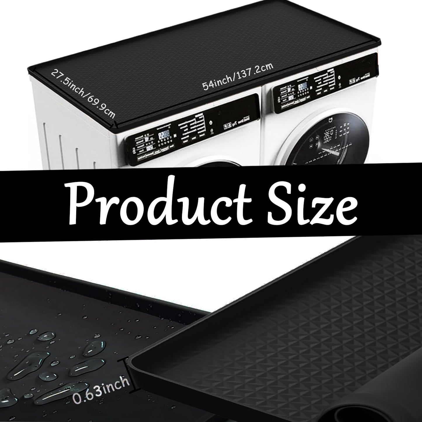 54" x 27.5" Washer and Dryer Covers for The Top, Large Non Slip Silicone Mat for Washing Machine and Dryer Top Protector, with Cleaning Sponge,Dust-Proof Washer Cover Pad Laundry Room Kitchen (Black)
