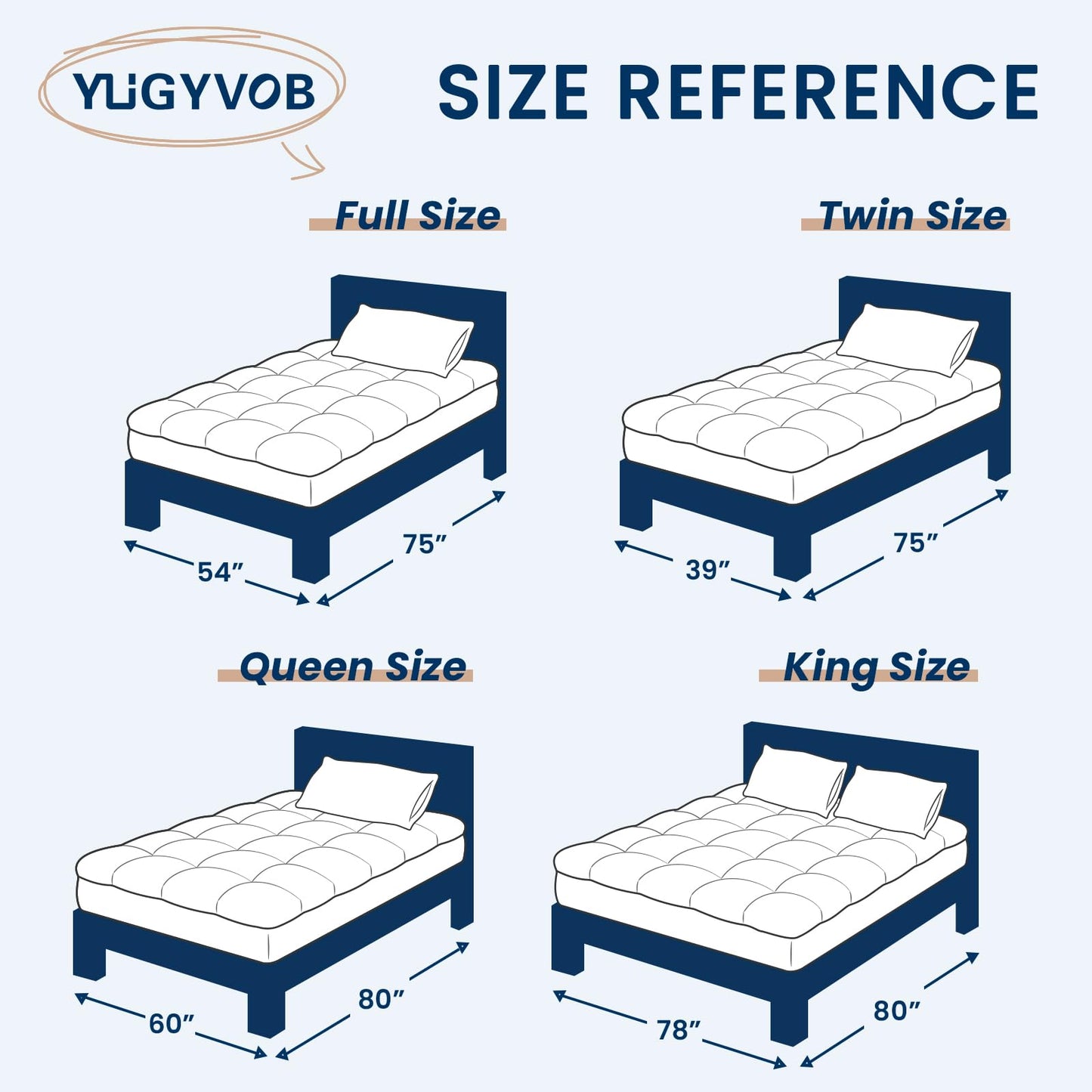 YUGYVOB Mattress Topper Double/Full Size, Thick Breathable Pillow Top Mattress Pad for Back Pain Relief, Deep Pocket Topper Fits 8"-20" (54×75 Inch)