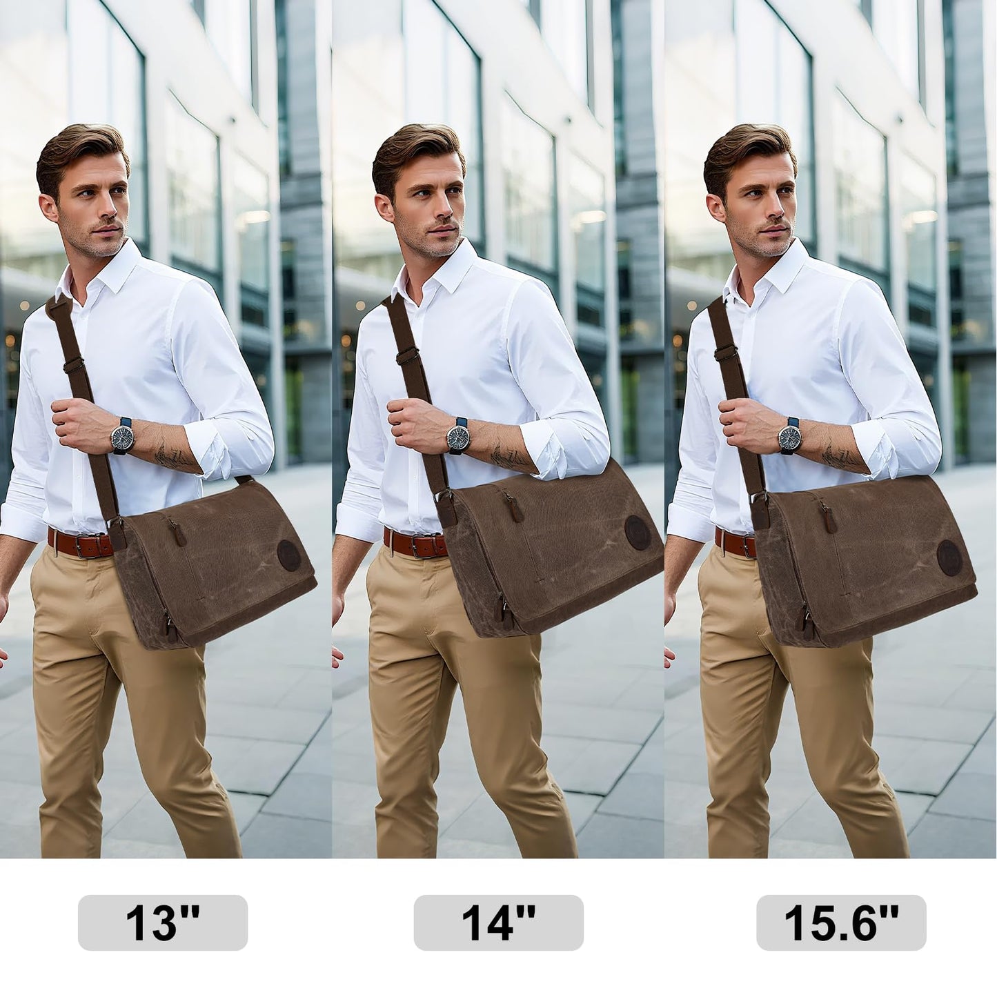 Leathario Messenger Bag, 13 14 15.6 inch Laptop Bags, Lightweight Crossbody Bag, Computer Shoulder Bag for Men Women, Waxed Canvas