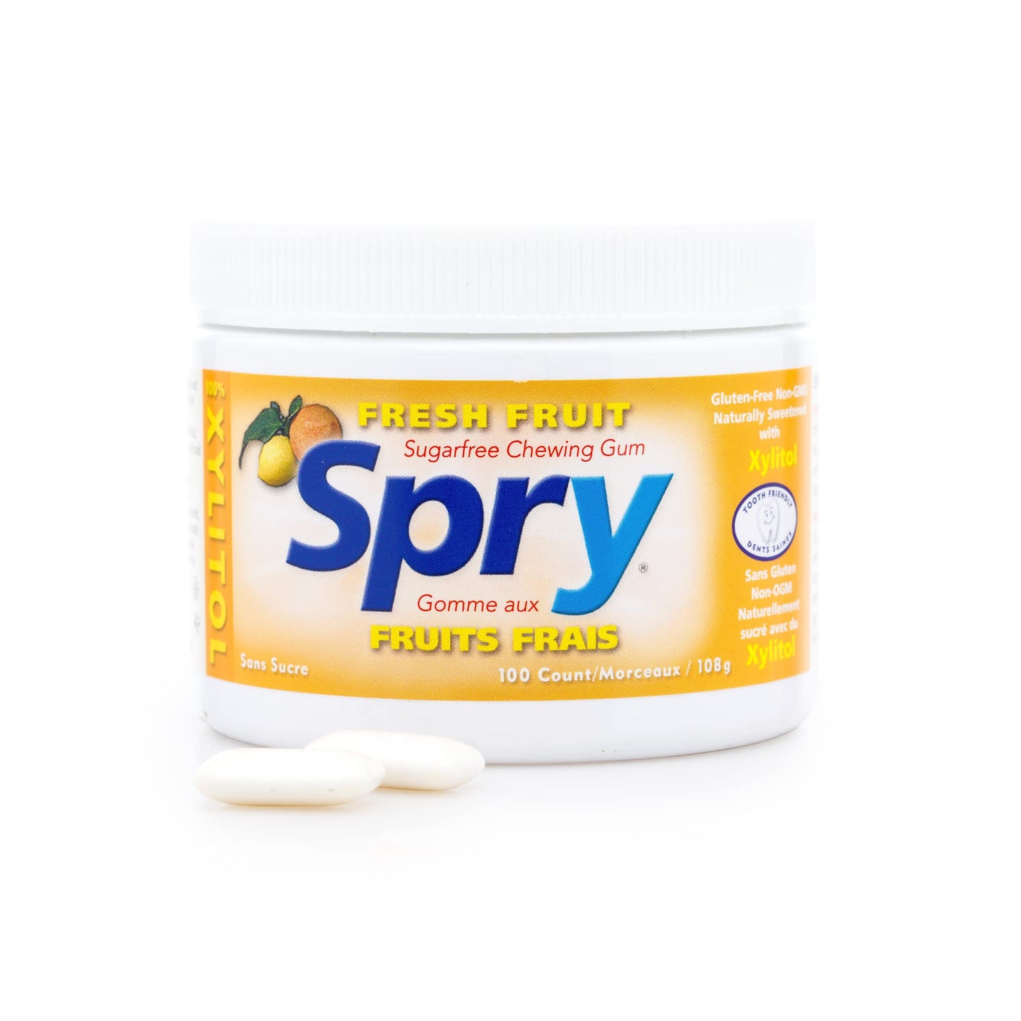 Spry Fresh Natural Xylitol Chewing Gum Dental Defense System - Aspartame-Free, Sugar-Free, Non-GMO, Gluten-Free (Fresh Fruit, 100 Count - Pack of 1)