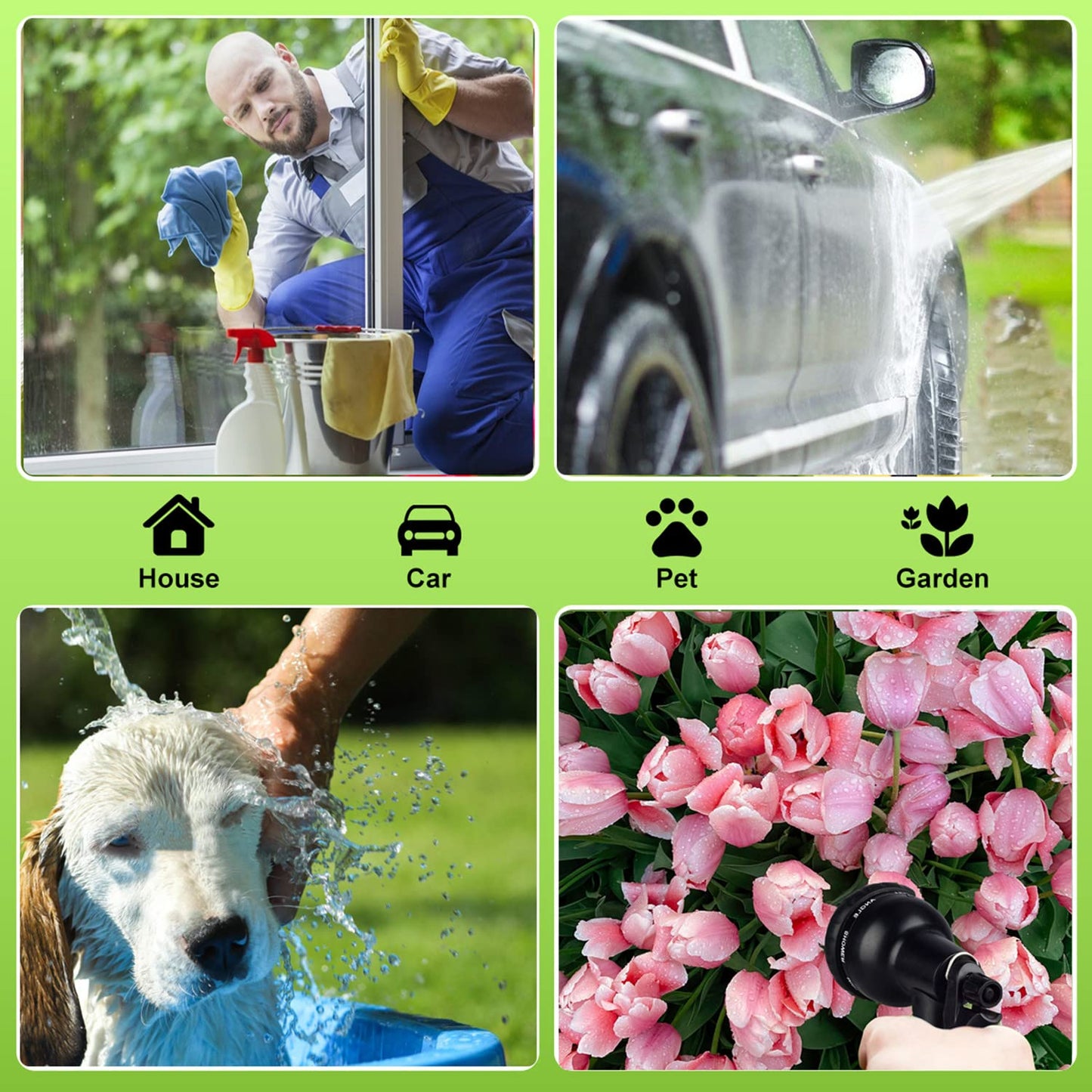 Garden Hose 100ft, Lightweight Kink Free Expandable Water Hose with 8 Function Spray Nozzle and Solid Brass Fittings, 3-Layer Latex Core Retractable Hose