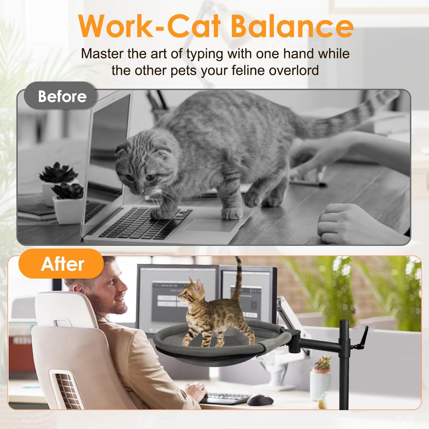 Crazydeer Cat Desk Bed, 360° Rotating & Adjustable Shelf Mount, Elevated Cat Hammock with Washable Air Mesh Fabric Nest, Breathable & Comfortable for Indoor Kitten Cats