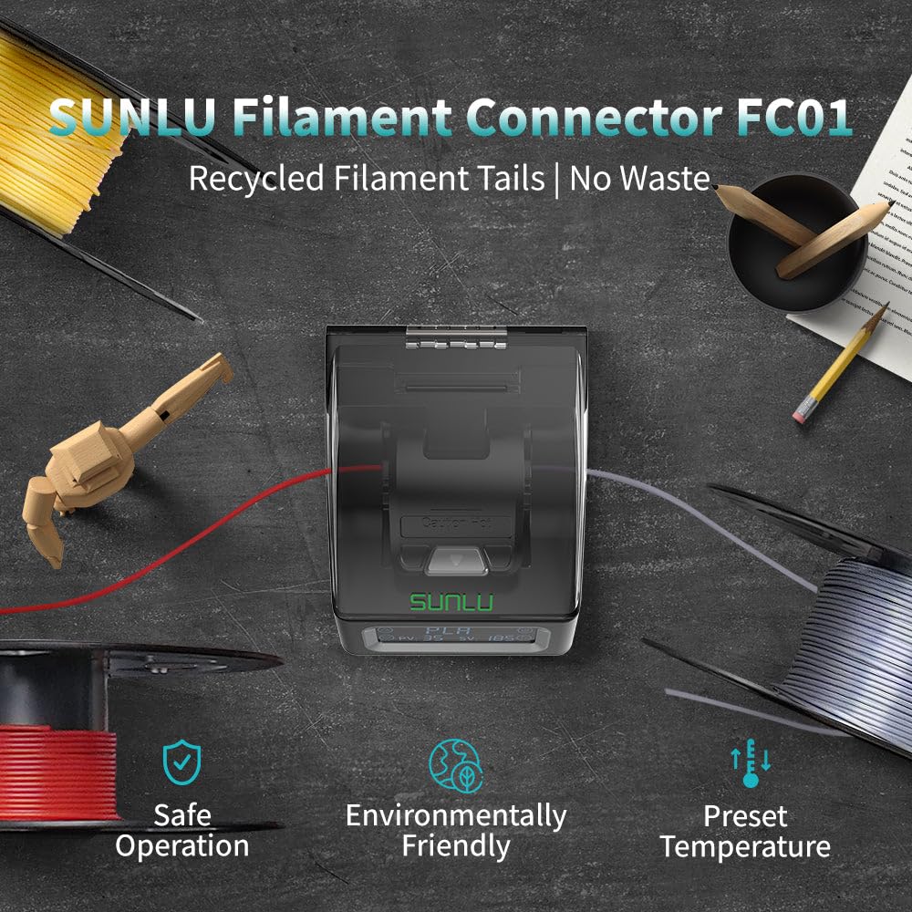 Filament Connector, Filament Splicer with 200Pcs PTFE Sleeve for 3D Printer Filament 1.75mm, Fast Heating Up to 240°C, Metal Joiner Compatible with PLA PETG TPU ABS PA Nylon