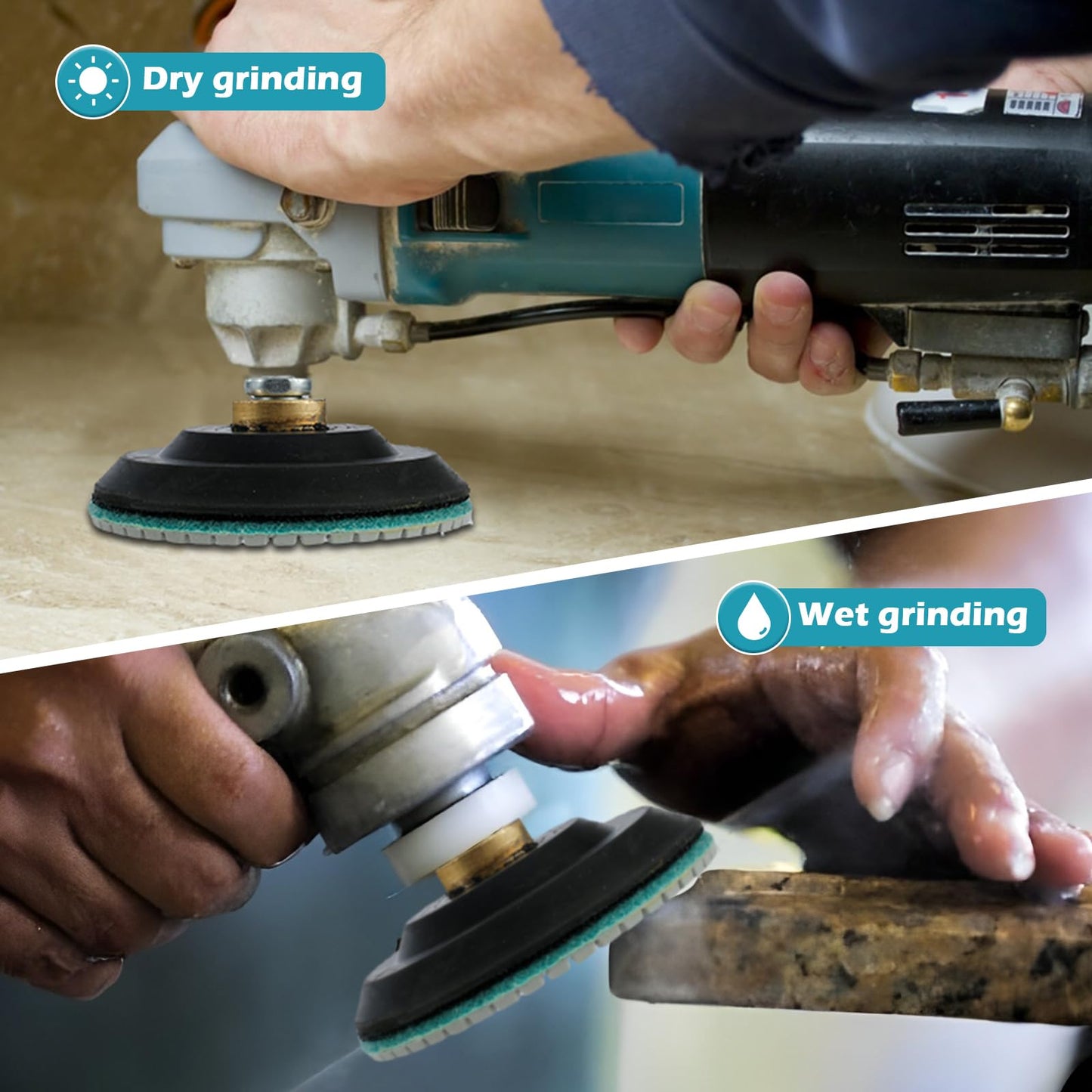 Abizarch 15Pcs 4 Inch Diamond Polishing Pads with Backer Pad, Wet/Dry 50-8000 Grit Polish Pad Kit for Drill Grinder Polisher Concrete Granite Marble Quartz Countertop Stone Rock