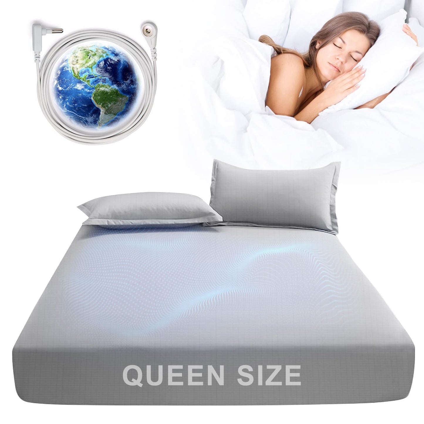FormiPow Grounding Sheets Queen, Grounding Bed Sheets 90% Organic Cotton + 10% Silver Fiber, Earth Connected Sheet for Better Sleep, Pain and Stress Relief, Grounding Cord Included (Gray)