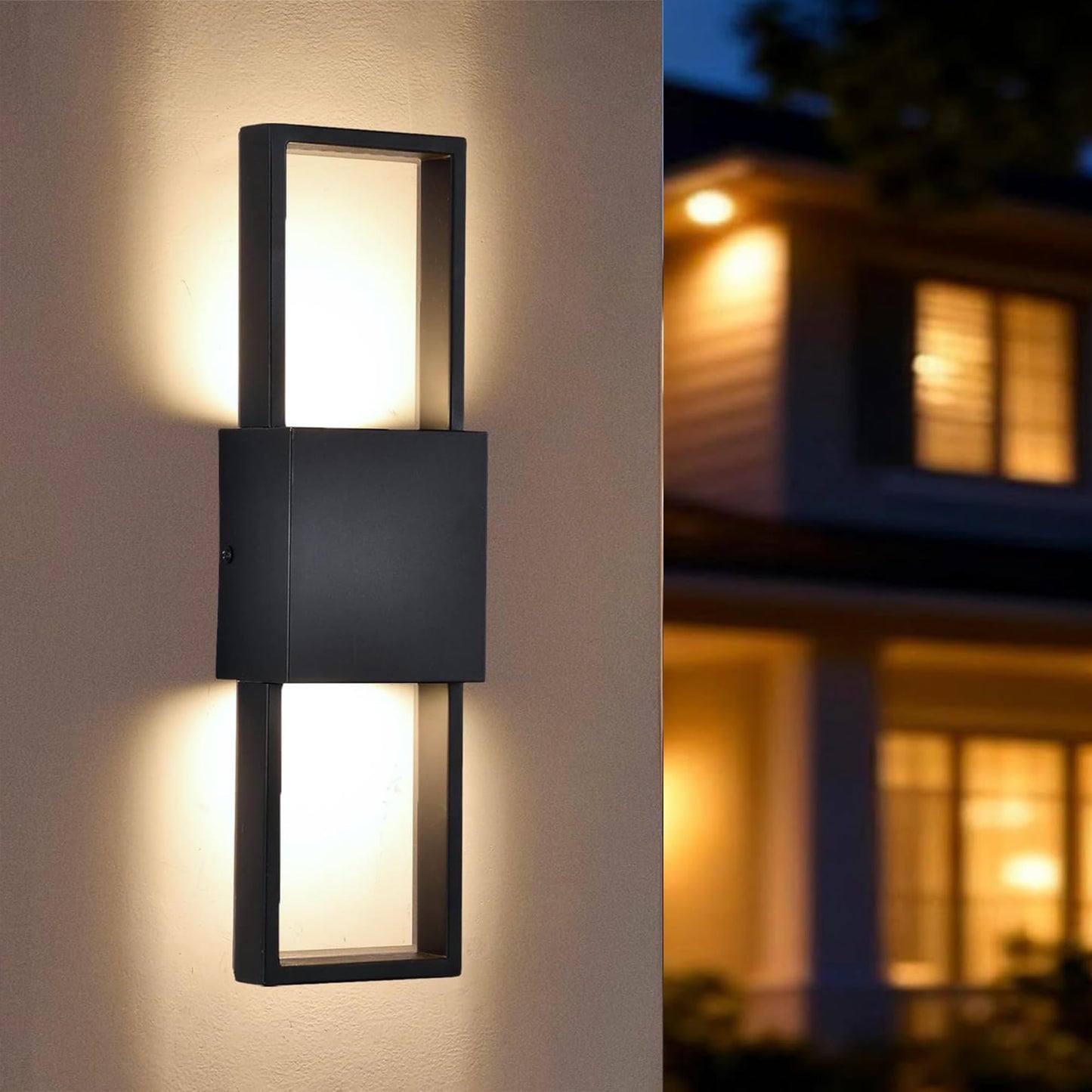 Modern Outdoor Wall Sconce, Up and Down LED Wall Light for House 3000K 10W Black Exterior Light Fixture Hardwired Sconce for Front Door, Garage, Patio Lighting