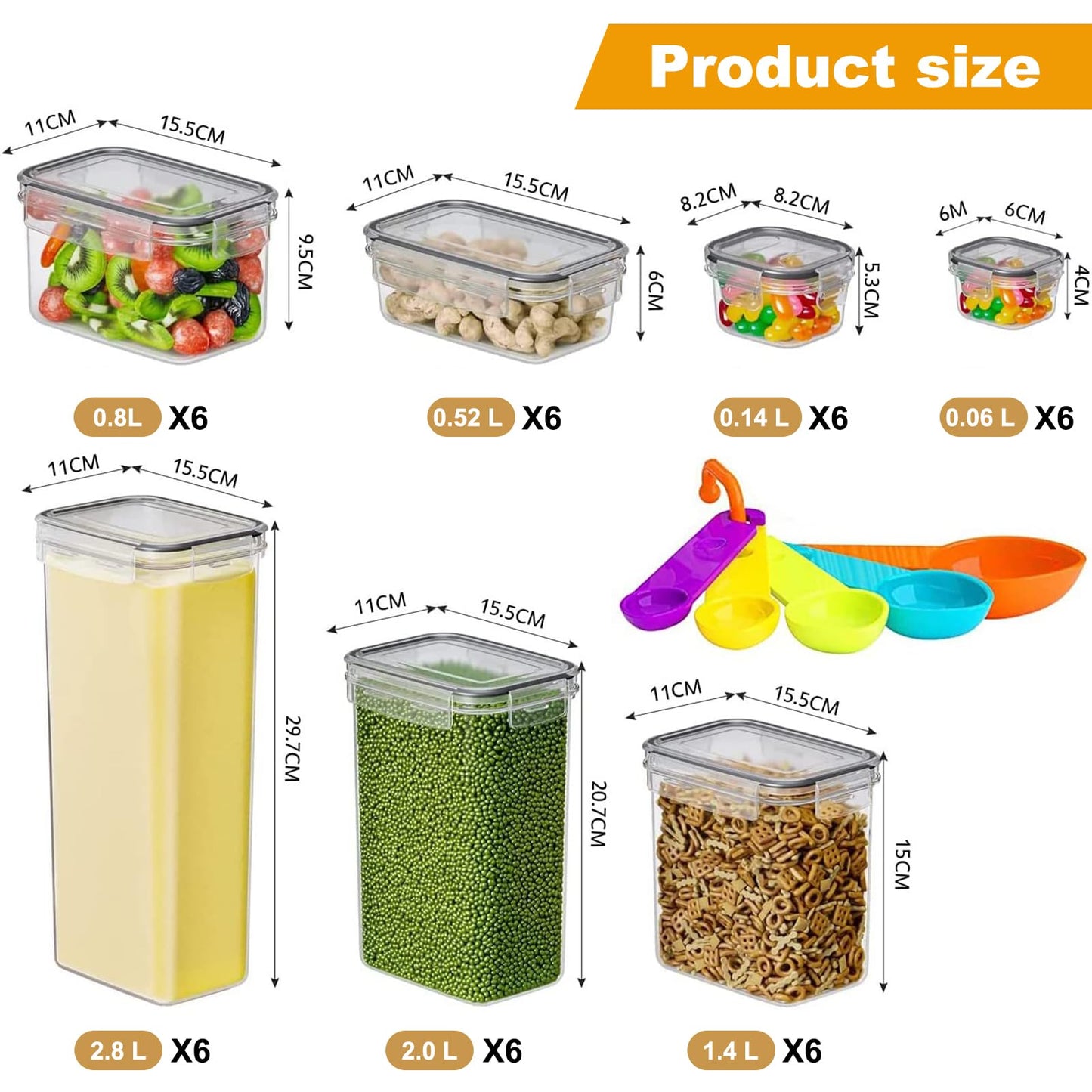 stusgo 42 Pack Airtight Food Storage Containers with Lids, Plastic Kitchen and Organization Canisters for Cereal, Flour and Sugar, BPA Free, Includes Spoons, Labels and a Pen