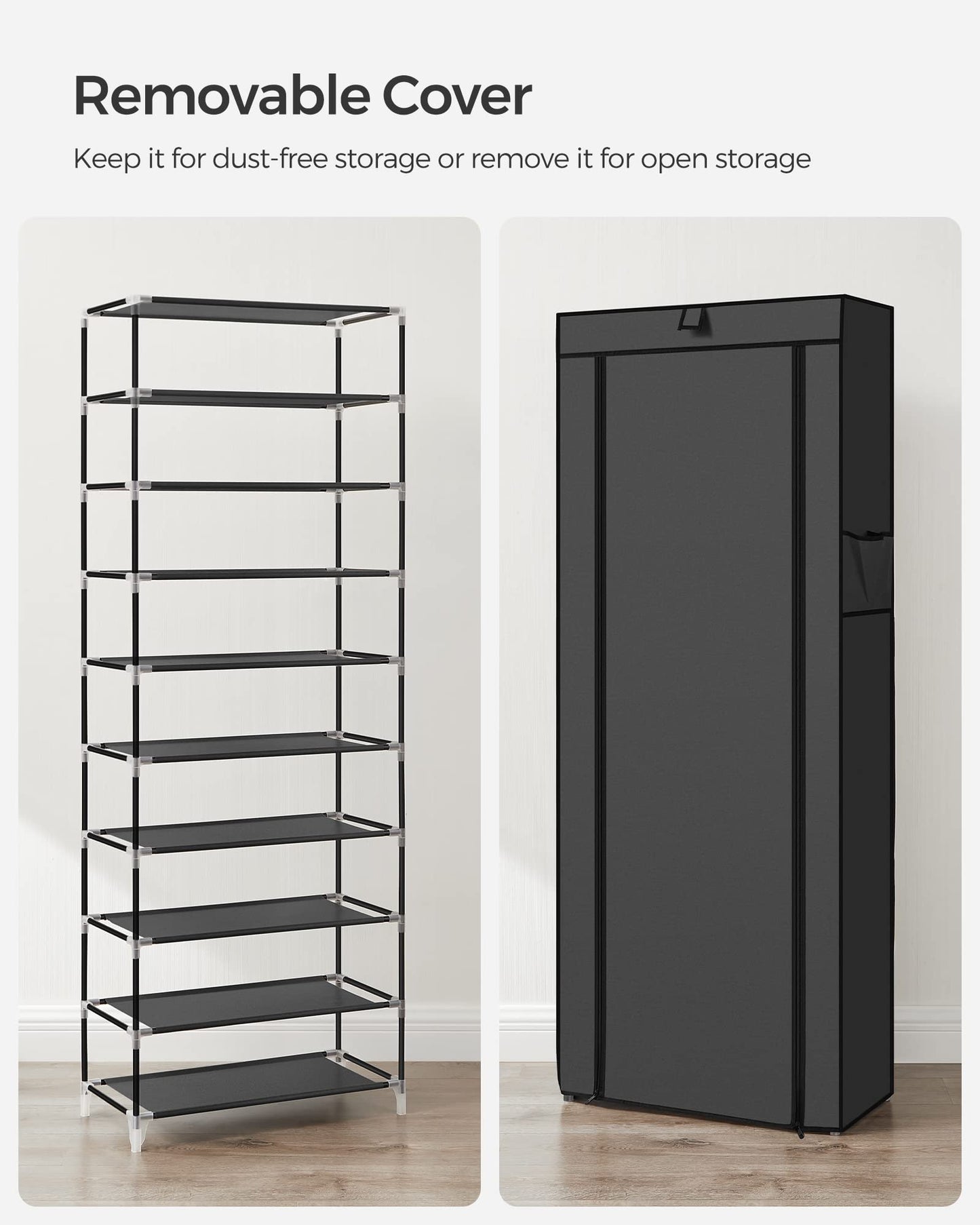 SONGMICS 10-Tier Shoe Rack, Shoe Storage Organizer Cabinet with Dustproof Cover, Free-Standing, for Closet, Entryway, Hold 27-35 Pairs, for Sneakers, High Heels, Black URXJ10H01