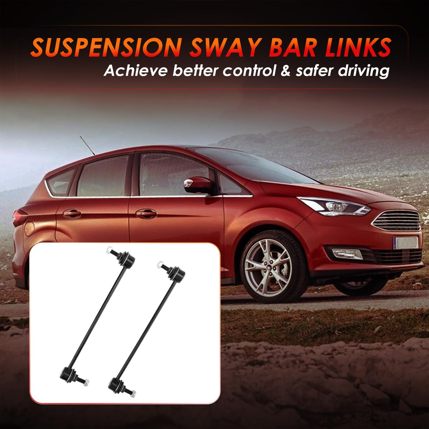 Front Sway Bar Stabilizer End Links Zinc-Nickel Alloy-Suspension Kit 2 PCS, Compatible With 2004-2019 Volvo XC60 C70 S40 C30 V50 C80 XC70, Ford Focus Escape C-Max & Mazda 3, Replaces#: K750554