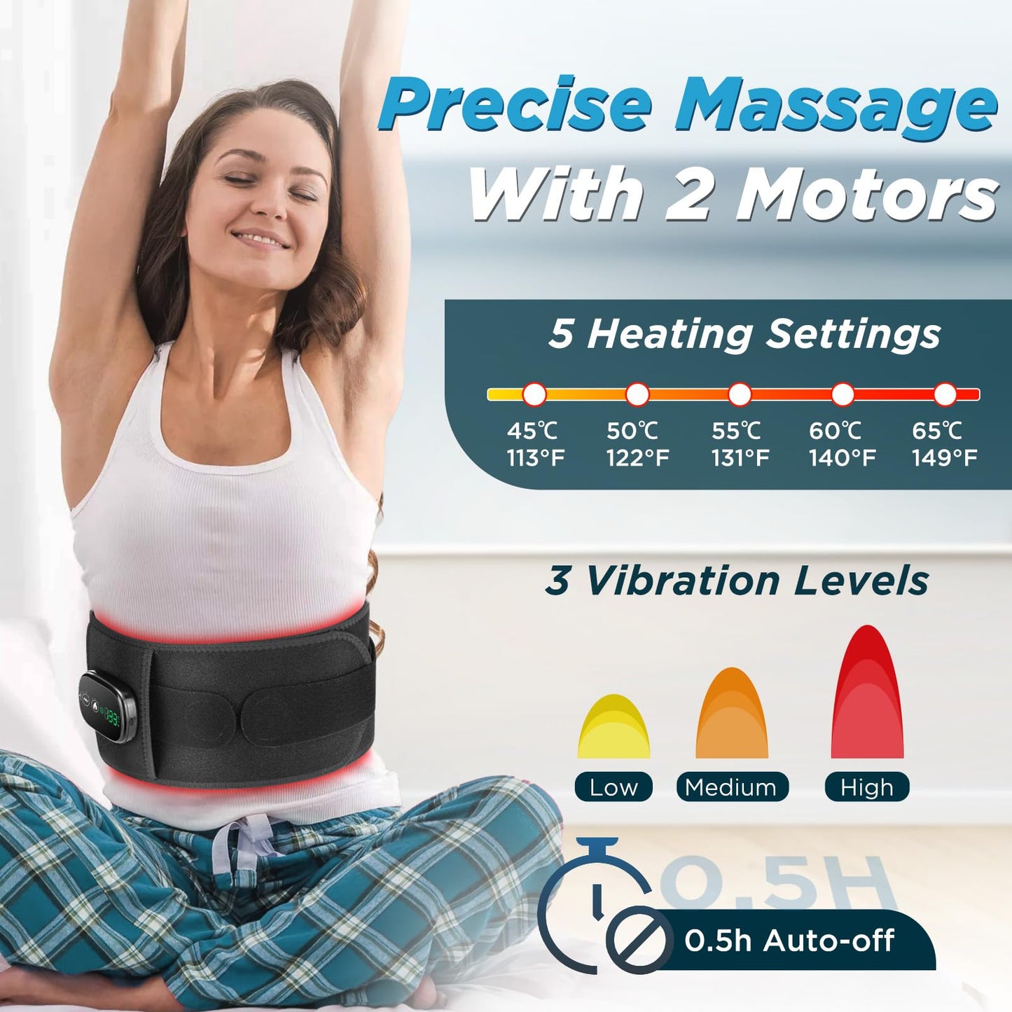 Cordless Heating Pad with Vibration for Back, Lower Back Warmer for Waist Back Belly Leg Body, Rechargeable Heated Waist Belt, 5 Heating Levels, Auto-Off