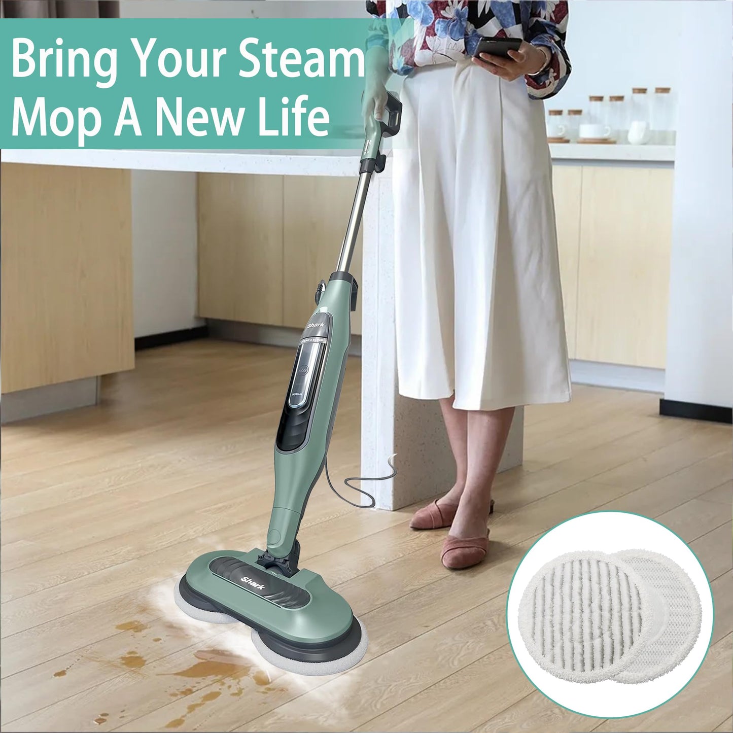 Wisorder 12 Pack S8201 Replacement Steam Mop Pads for Shark S7001 S8001 S7201 S7000AMZ S7000 S7005 S7020 S7001C S7000C Steam Mop, Steam & Scrub All-in-One Scrubbing Mop Pads, for Model XKITP7000