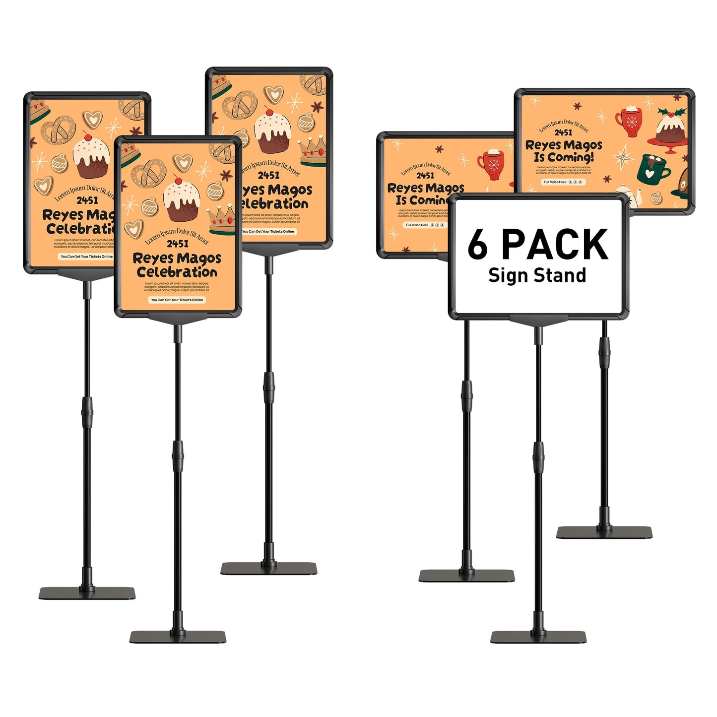 RANDUN Sign Holder Stand 8.5x11 inch Sign Stand Holder for Table Sign Stands for Display Advertising Menu Tabletop - Poster Sign Stand Adjustable Floor Standing Sign Holder - 6 Pack