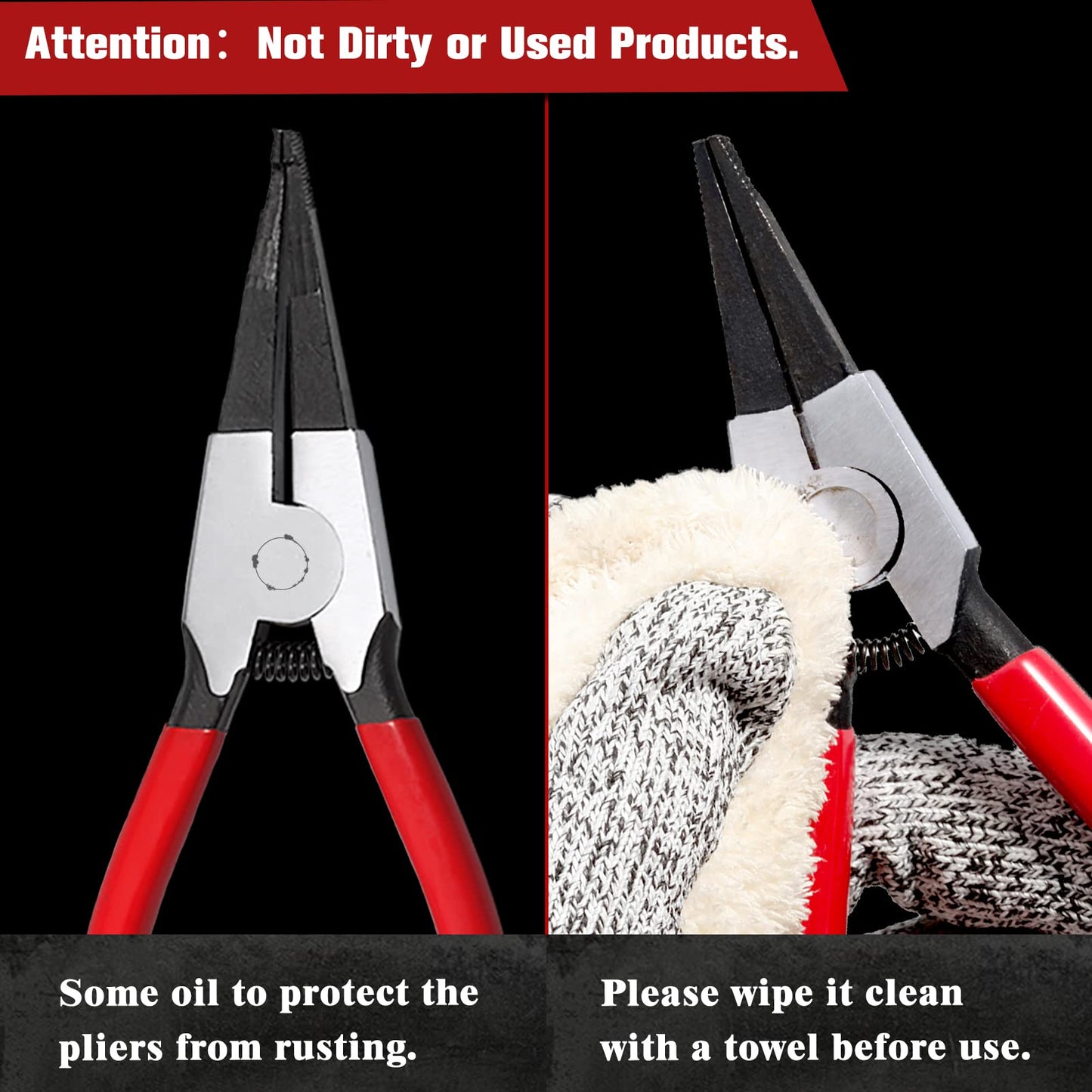 LEONTOOL 2 PCS Heavy Duty Lock Ring Pliers Set Flat Snap Ring Plier Special Circlip Pliers Reverse Retaining Ring Plier for Transmission Transfer Cases Ring Opening