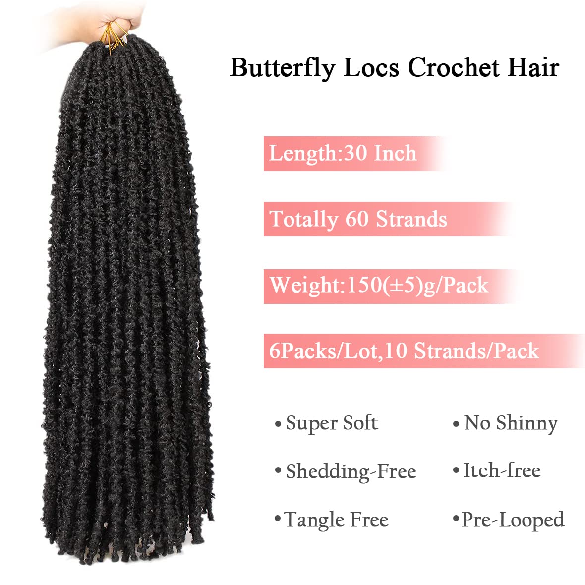 Leeven 30 Inch Distressed Faux Locs Long Butterfly Locs Crochet Braids Hair Pre-looped Synthetic Crochet Soft Locs 30 In Goddess Locs Hair Extensions for Women(6 Pack 1B#)