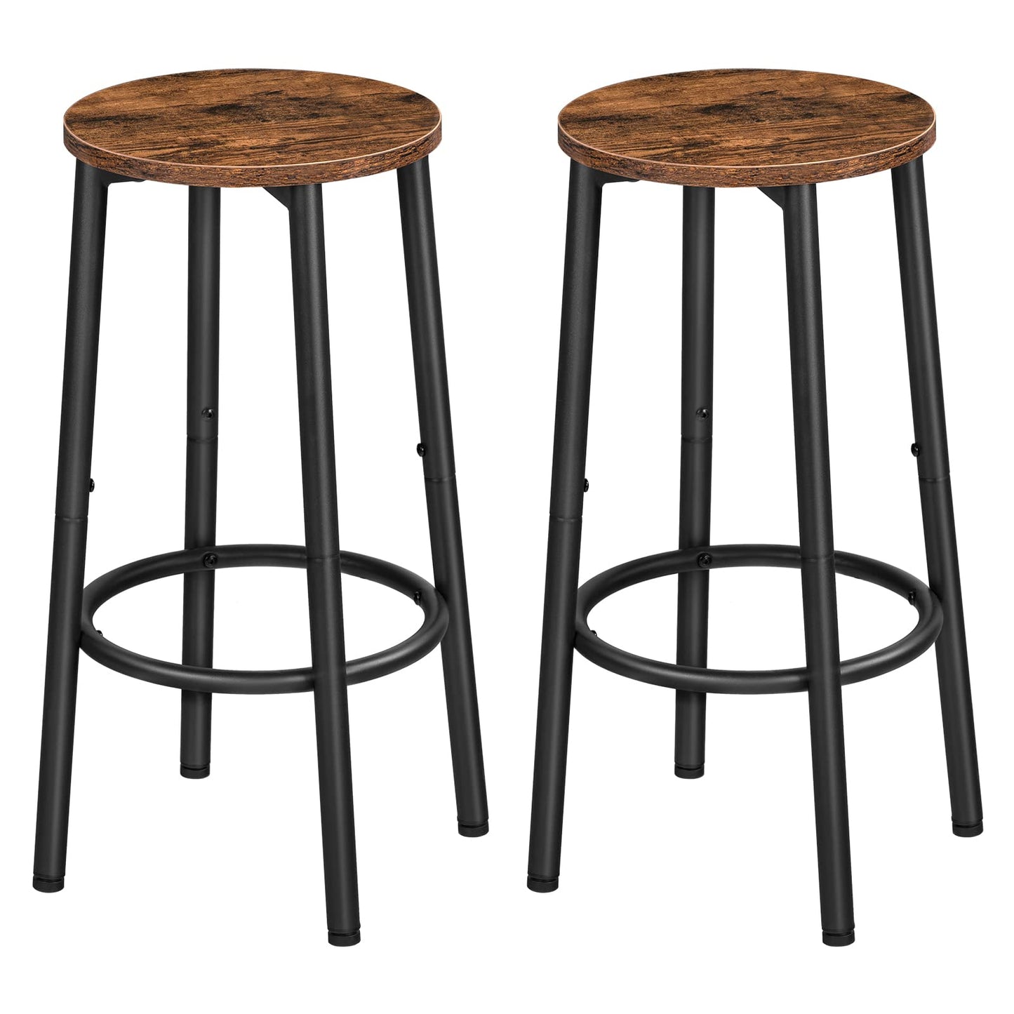 HOOBRO Bar Stools, Set of 2 Bar Chairs, Kitchen Round Height Stools with Footrest, Breakfast Bar Stools, Sturdy Steel Frame, for Dining Room, Kitchen, Party, Easy Assembly,Rustic Brown BF03BY01