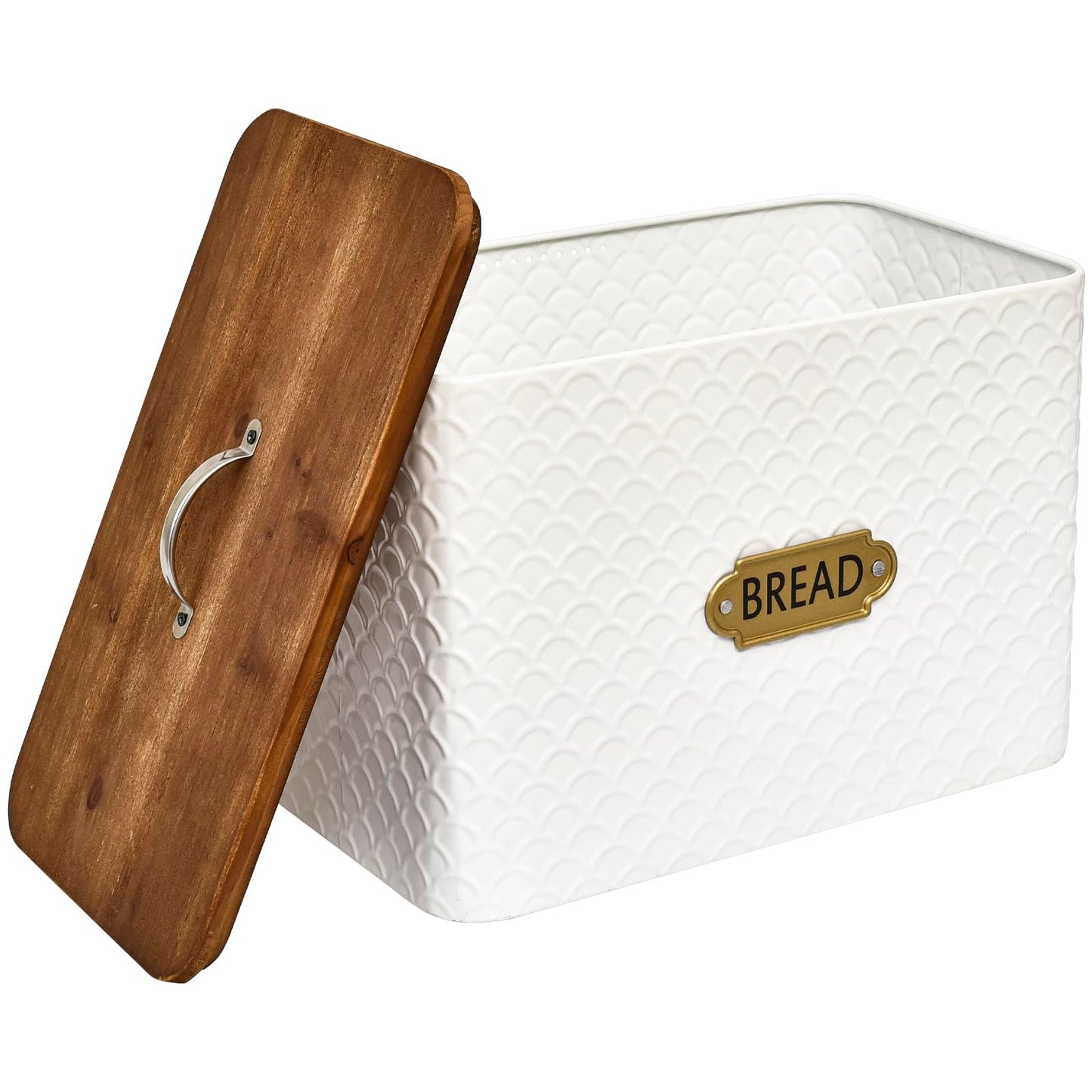 EMAX HOME Extra Large Space Saving Farmhouse Bread Box With Wood Lid - Holds 2 Loaves - Vertical Breadbox Bread Storage Bin Holder for Kitchen Countertop, White
