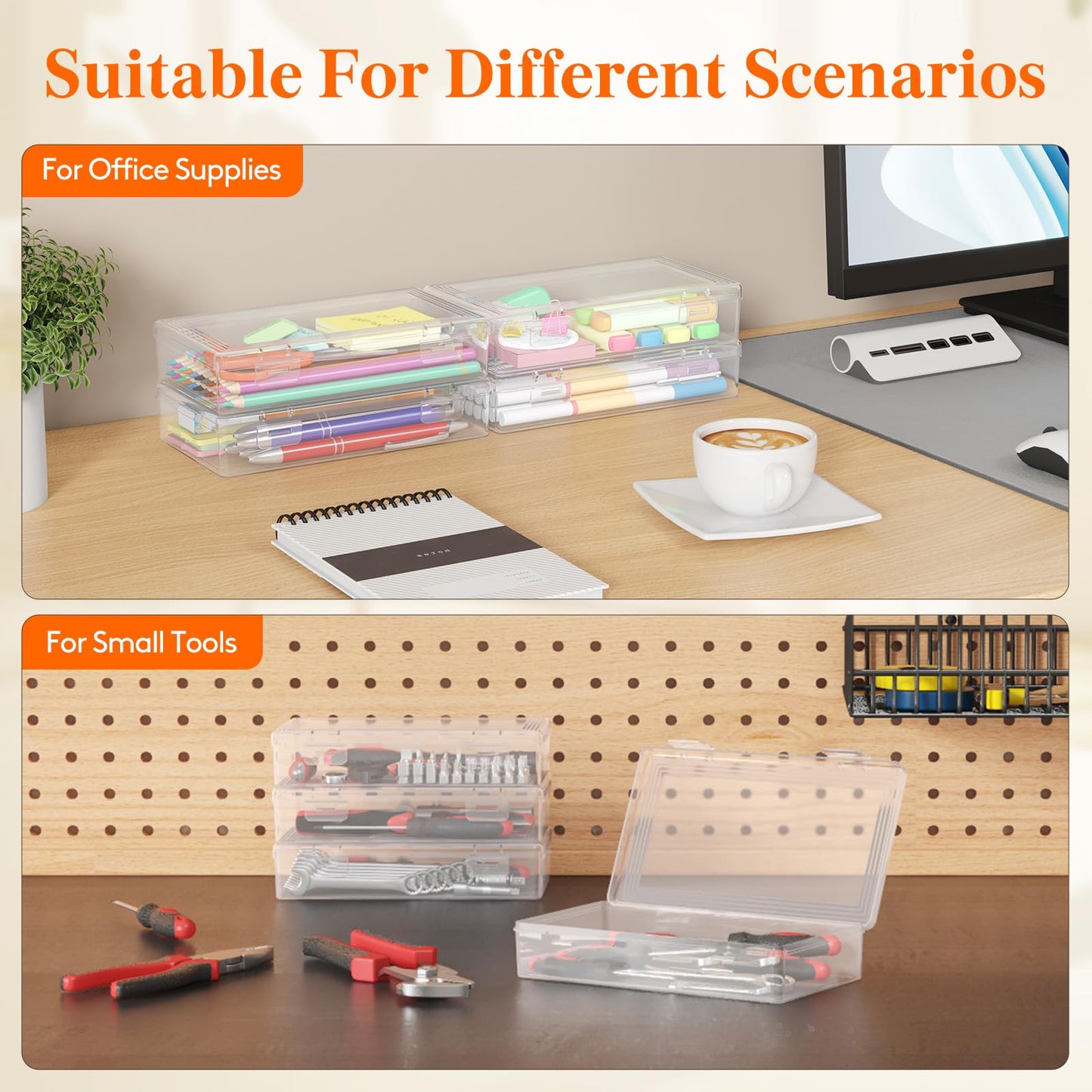 Lifewit Plastic Pencil Box with Snap-tight Lid, Large Capacity Hard Pencil Case Containers, Stackable Craft Pen Holder Clear Desk Drawer organizer and Storage for Art Supply, Office, 10 Pack