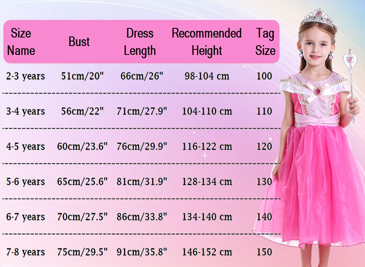 Luzlen Girls Princess Costume Pink Dress Up Outfit for Halloween Cosplay Carnival Party, 3-4 Years(Label 110)
