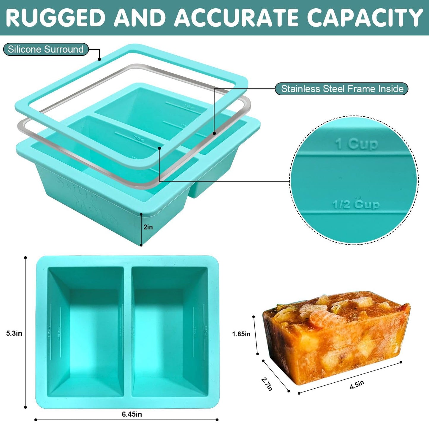 Walfos 1-Cup Silicone Freezer Molds with Lid, 4 Packs Soup Freezer Ice Cube Tray for Food, Silicone Food Freezing Container for Storing and Freezing Soup, Broth, Sauce and Ice.Aqua Color