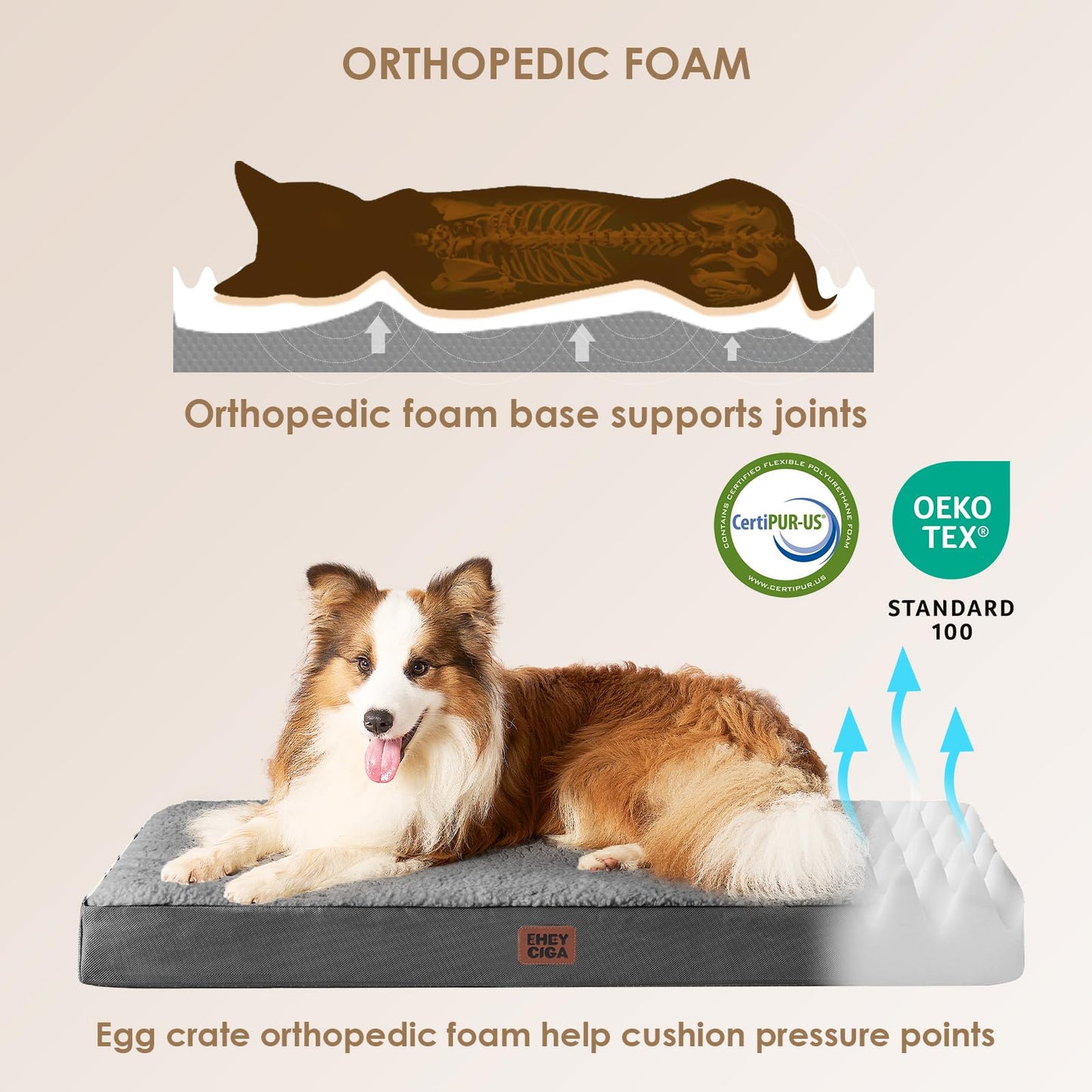 EHEYCIGA XXL Dog Bed, Orthopedic Dog Crate Beds for Jumbo Dogs, Washable Giant Puppy Mattress with Removable Cover and Non-Slip Bottom, Pet Bed with Foam