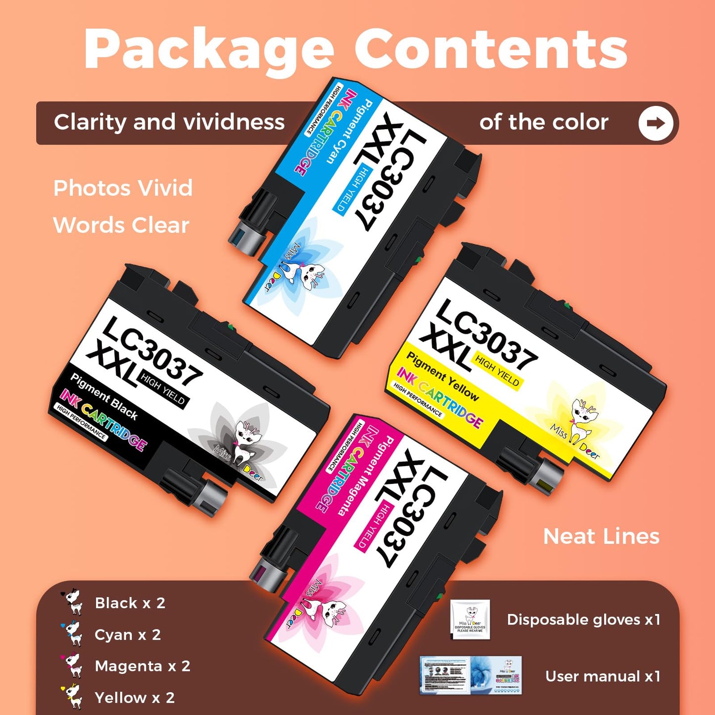 Miss Deer LC3037 BK/C/M/Y Ink Cartridges Compatible Replacement for Brother LC3037XXL LC 3037 XXL LC3039XXL Work for Brother MFC-J5945DW MFC-J5845DW MFC-J6545DW MFC-J6945DW Printer(8-Pack, 2BK2C2M2Y)