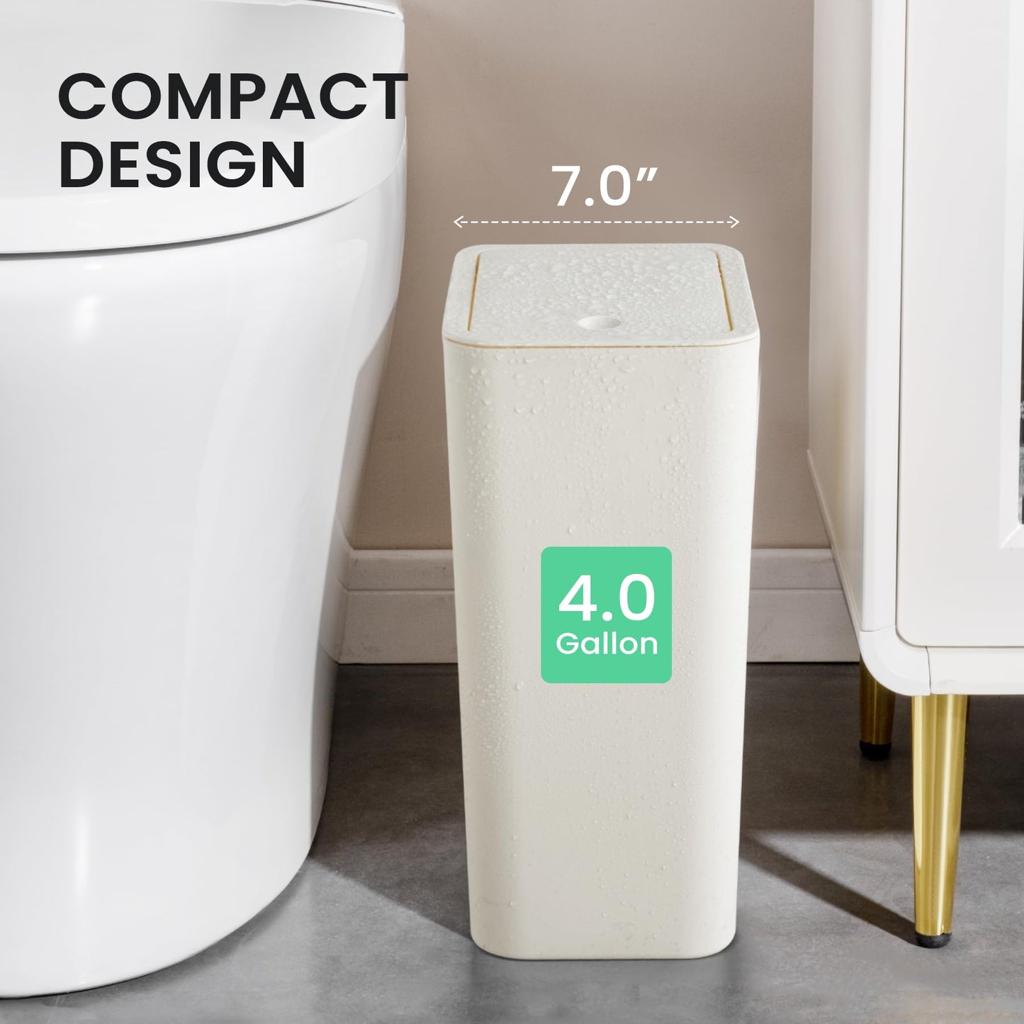 Cesun 2 Pack Bathroom Trash Can with Lid, 4.0 Gallon / 15 Liter Small Garbage Can with Press Top Lid, Plastic Wastebasket with Pop-up Lid for Toilet, Office, Bedroom, Living Room, White