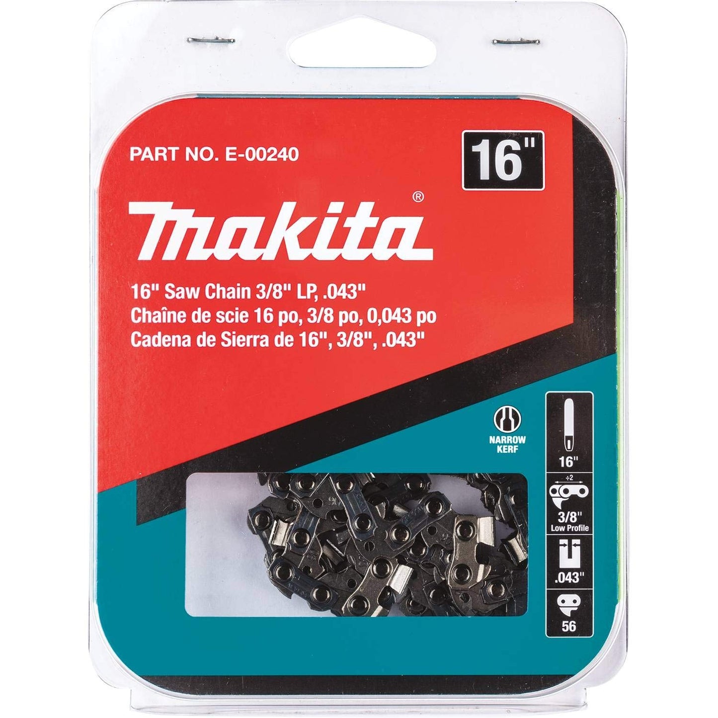 Makita E-00240 16" Saw Chain, 3/8” LP, .043”