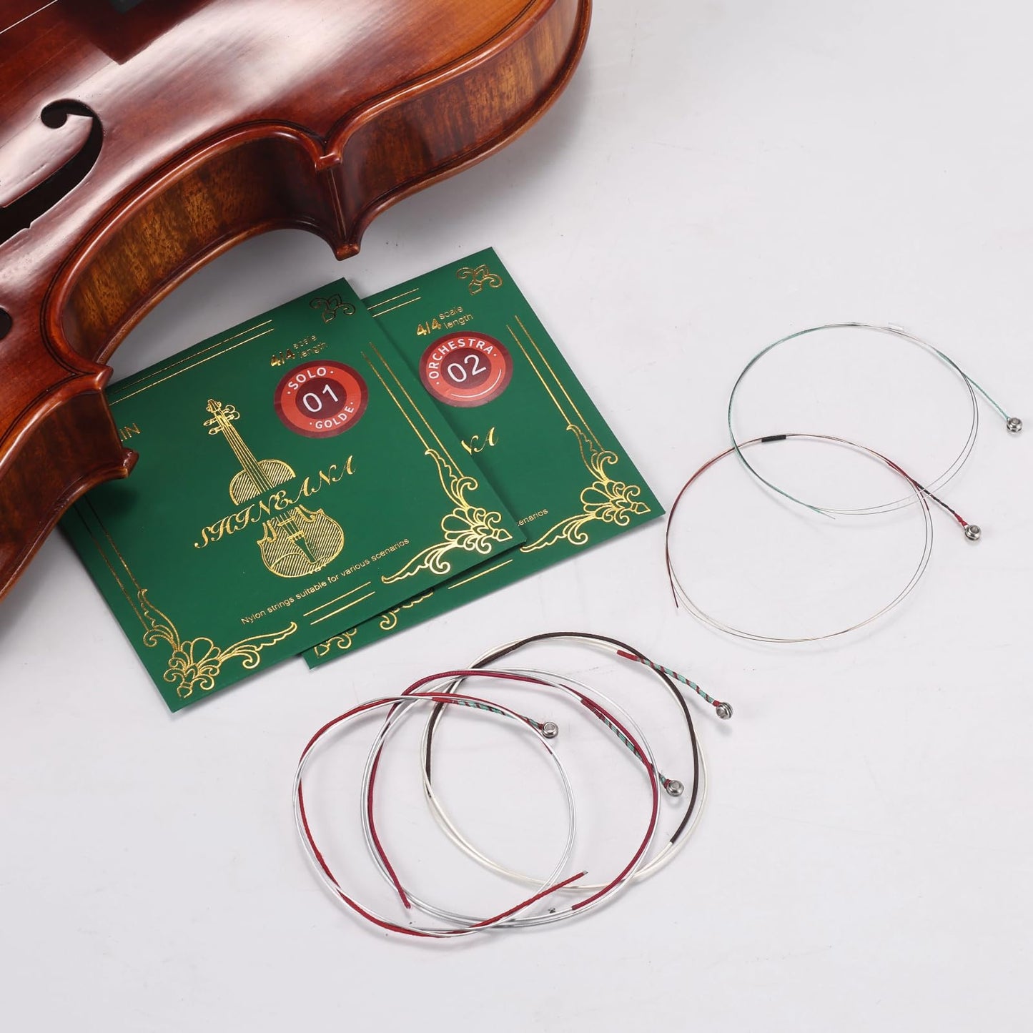 4/4 Full Set Violin Strings with BONUS GOLD E String | Premium Synthetic Core for Warm, Rich Sound & Enhanced Projection | Medium Tension, Concert-Tested | Fits All 4/4 Violins