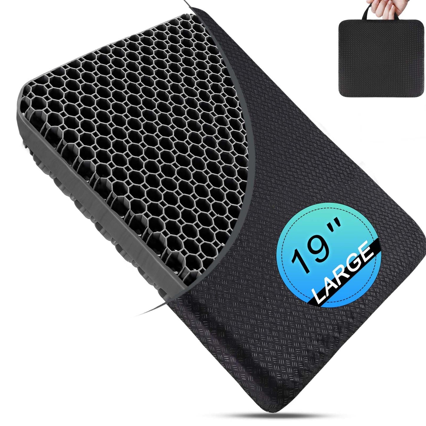 Seat Cushion, Gel Seat Cushion for Long Sitting– Back Pain, Sciatica, Tailbone Pain Relief Pad, 19in Seat Cushion for Office Chair, Wheelchair Cushion, Car Cushion, Long Trips