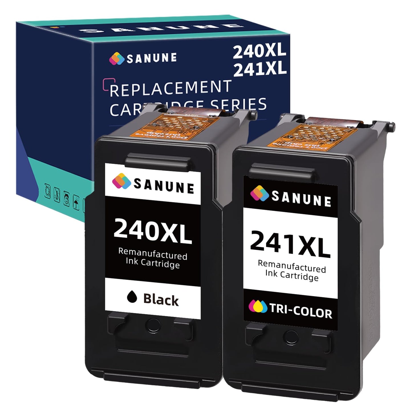 SANUNE Remanufactured Ink Cartridge Replacement for Canon 240XL 241XL Combo Pack for MG3620 MG3600 MG3520 MG3222 TS5120 MX472 MX452 MX532 Canon Printer Ink 240 241 (1 Black, 1 Tri-Color)