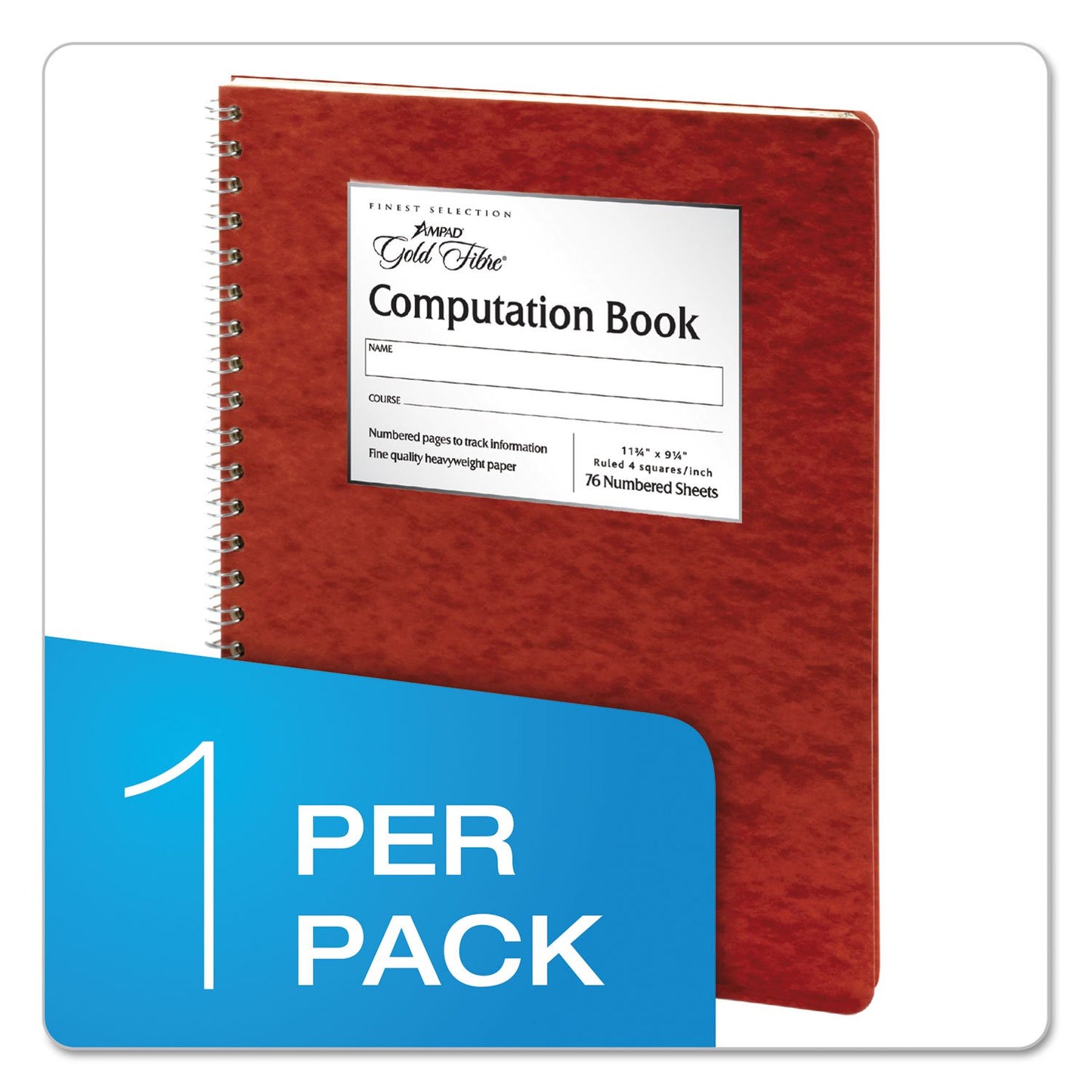 Ampad Engineers Research and Computation Book, Wirebound, Size 11-3/4 x 9-1/4, 24 Pound Paper, 76 Sheets, Buff Paper, 4x4 Ruling, Red Cover (22-157)
