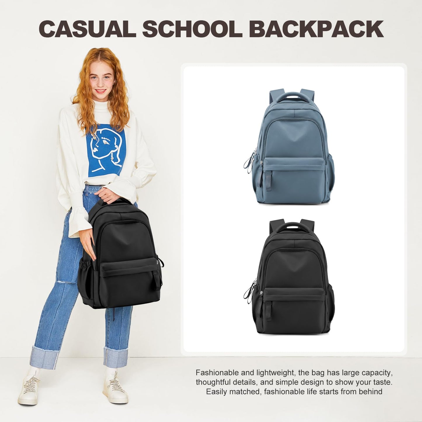 Backpack for School Black Women College High School Bag for Girls Teen Boys Book Bag Casual Travel Laptop Backpacks for Men