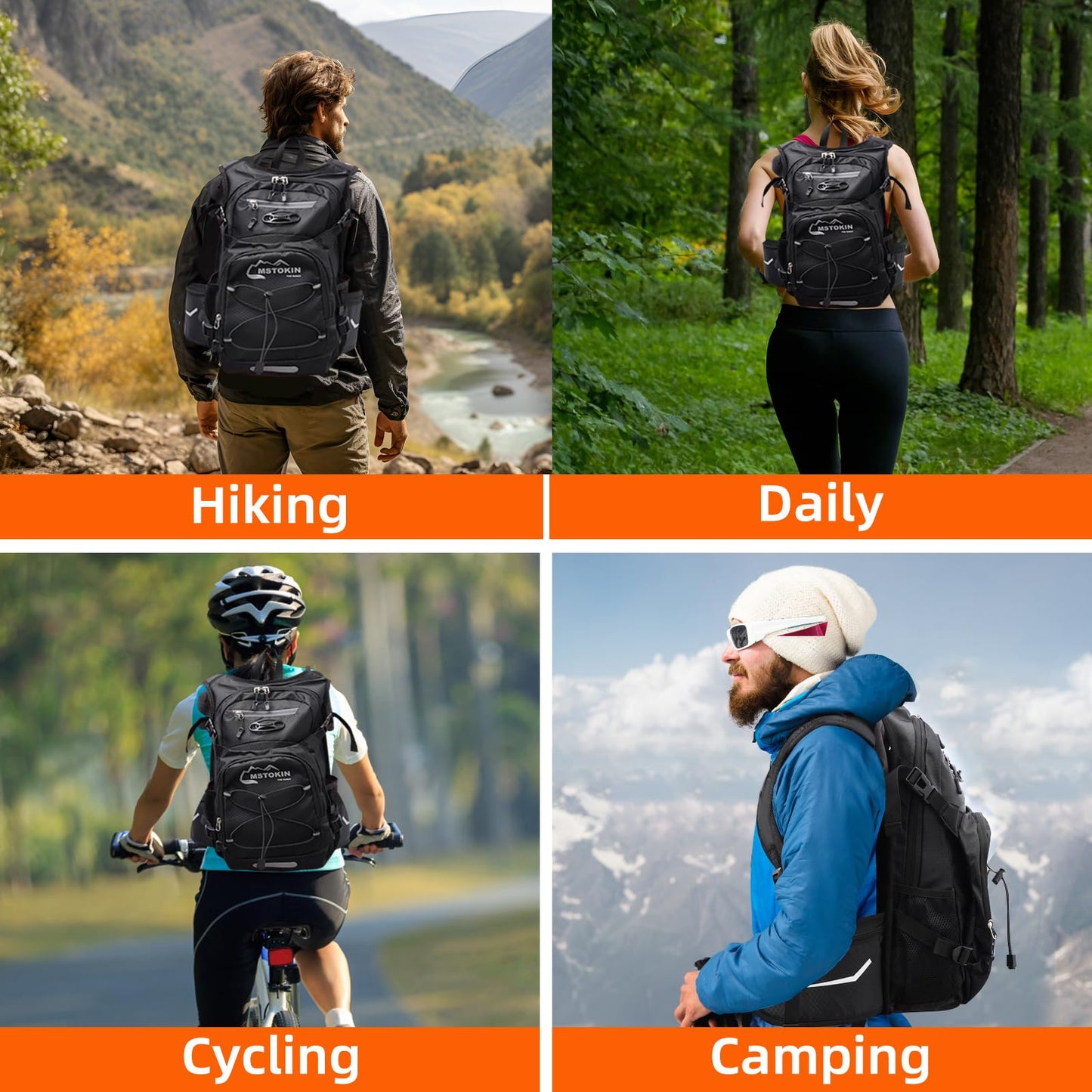 MSTOKIN Hydration Backpack Hydration Pack Hiking Backpack with Water Bladder for Kids Man Women Lightweight Water Backpack Hydration Bag Hiking Bag for Cycling Biking Climbing(Black)