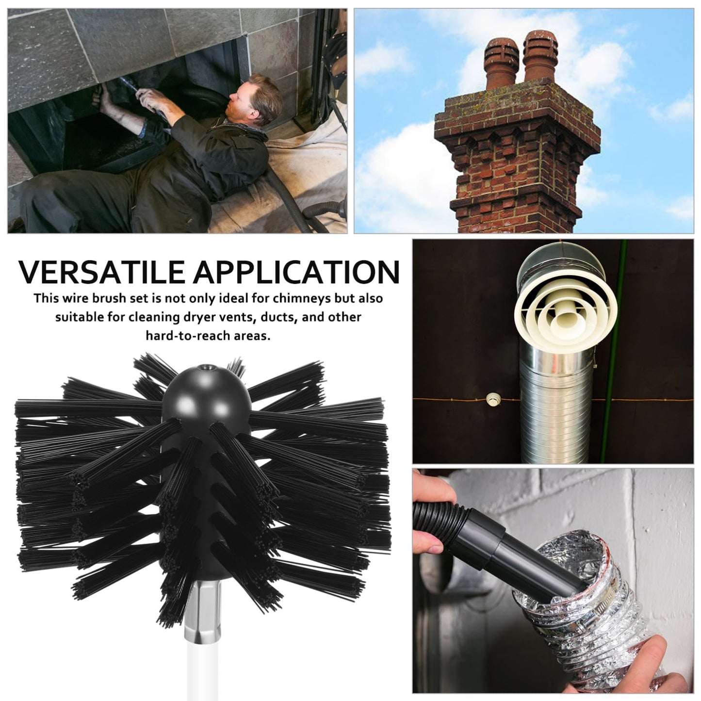 MAGICLULU 20FT Chimney Sweep Kit, Flexible Rods Flue Cleaning Tool, Wood Burner Fireplace Maintenance Set, Rotary Creosote Sweeping Brush, Pellet Stove Dryer Vent Exhaust Pipe Duct Soot Remover