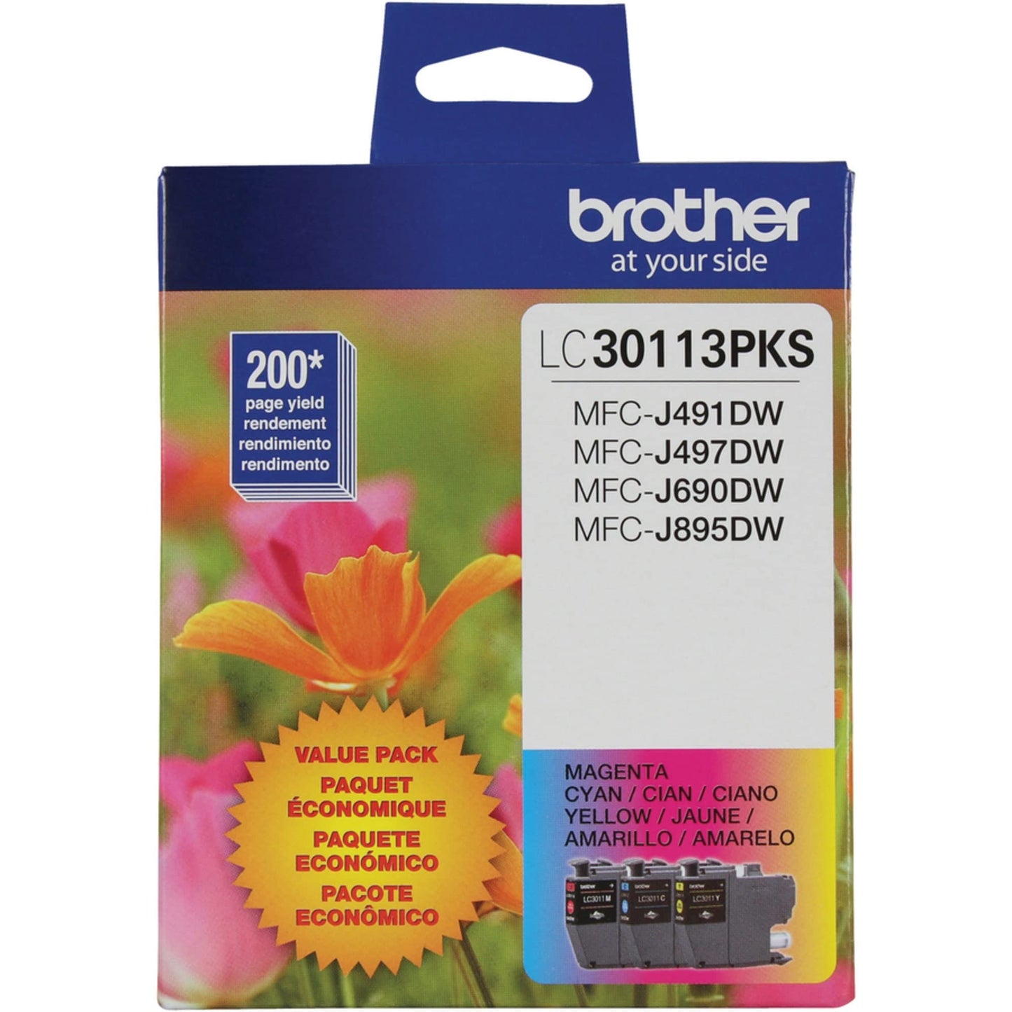 Brother Genuine LC30113PKS Standard Yield Colour Ink Cartridge Value Pack (3), original ink replacement cartridges, cyan/magenta/yellow, ink for Brother inkjet printers MFCJ491DW, MFCJ497DW, MFCJ690DW