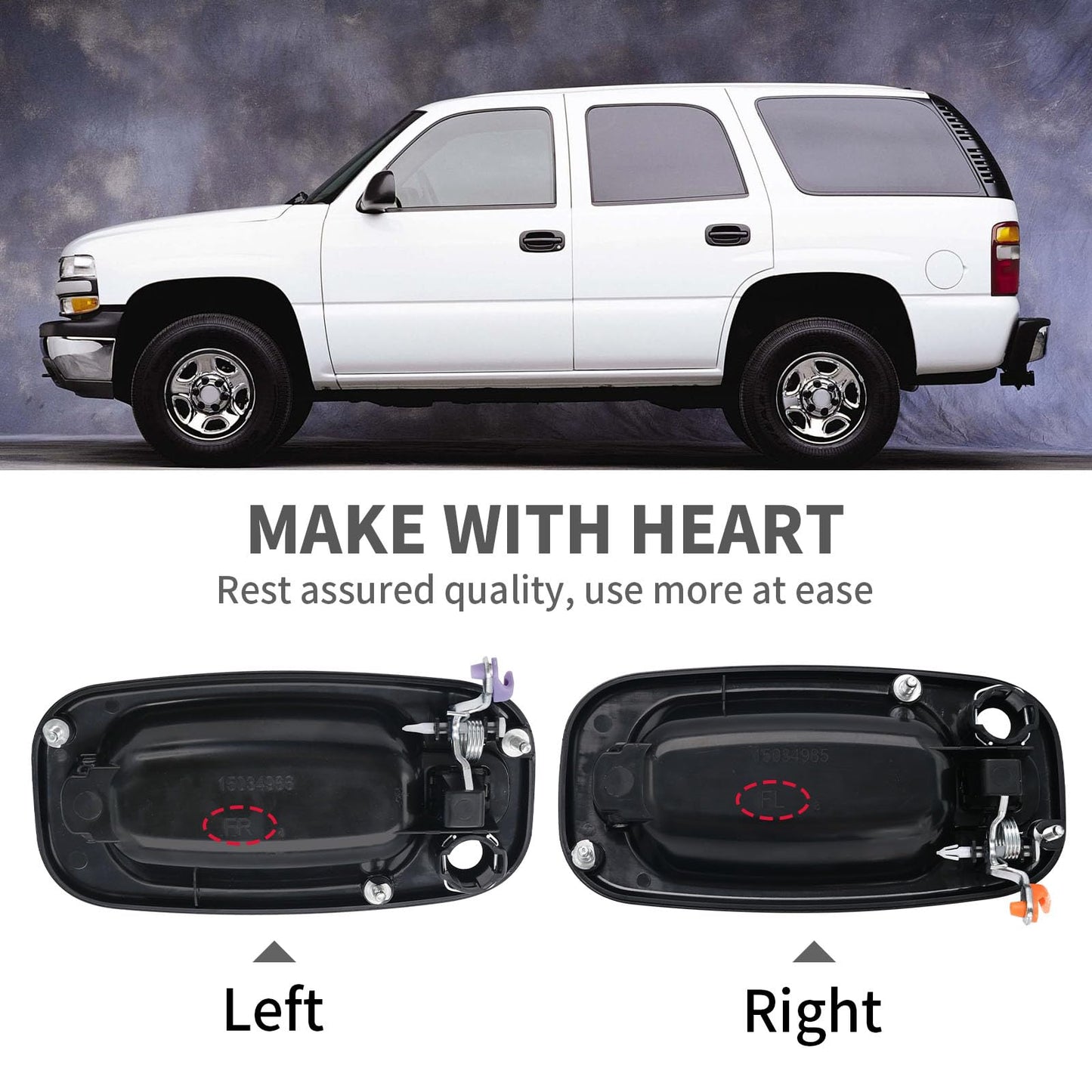 Vkinman 15034985 15034986 Exterior Door Handle and Door Lock Cylinder Kit Replacement for Chevy Silverado Suburban Tahoe, Replacement for GMC Sierra 1999-2006 (Black)