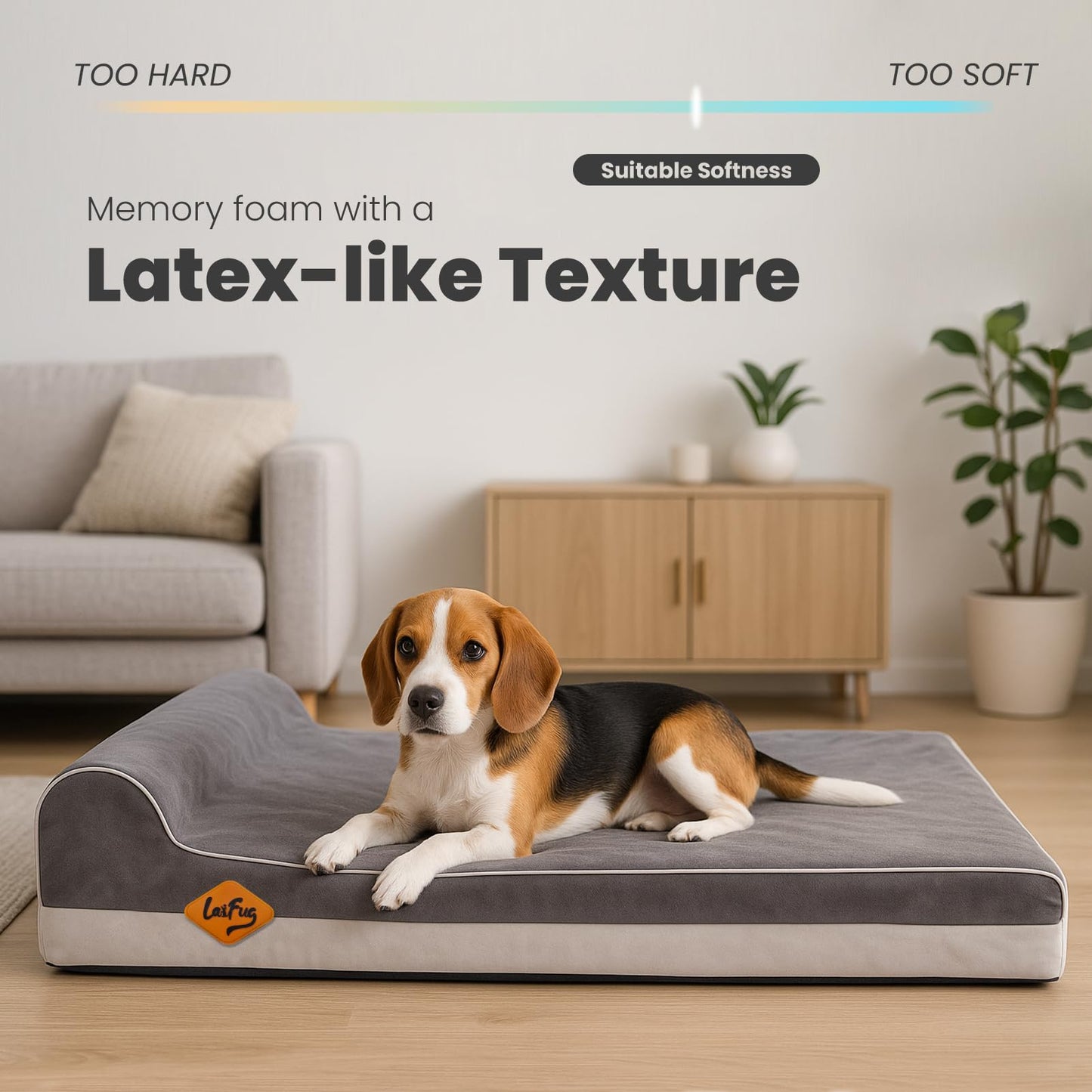 Laifug Orthopedic Memory Foam Dog Bed with Pillow and Durable Water Proof Liner & Removable Washable Cover & Smart Design Medium (34"x22"x6"), Grey