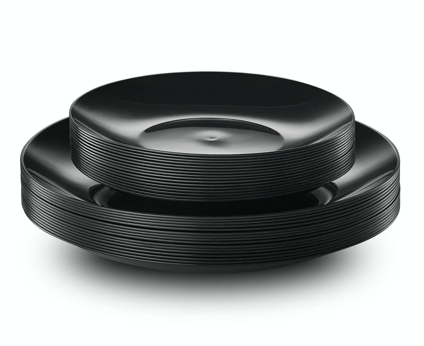 PLASTICPRO 64 Piece Combo Plates Set - 32-7'' & 32-10'' Black Plastic PartyPlates - Premium Heavyweight, Elegant, Disposable Tableware