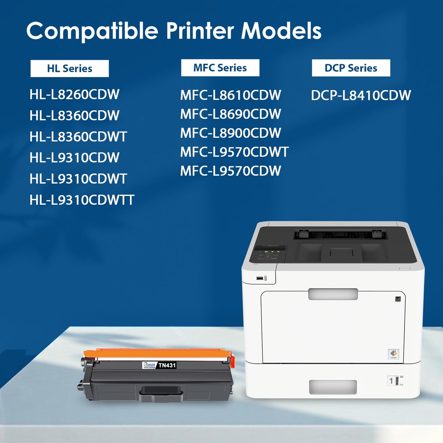 TN-431BK TN-431C TN-431M TN-431Y Toner Cartridge 4-Pack Set Replacement for Brother TN431 TN-431 MFC-L8690CDW L8900CDW L9570CDW L9570CDWT DCP-L8410CDW Printer (1BK/1C/1M/1Y)