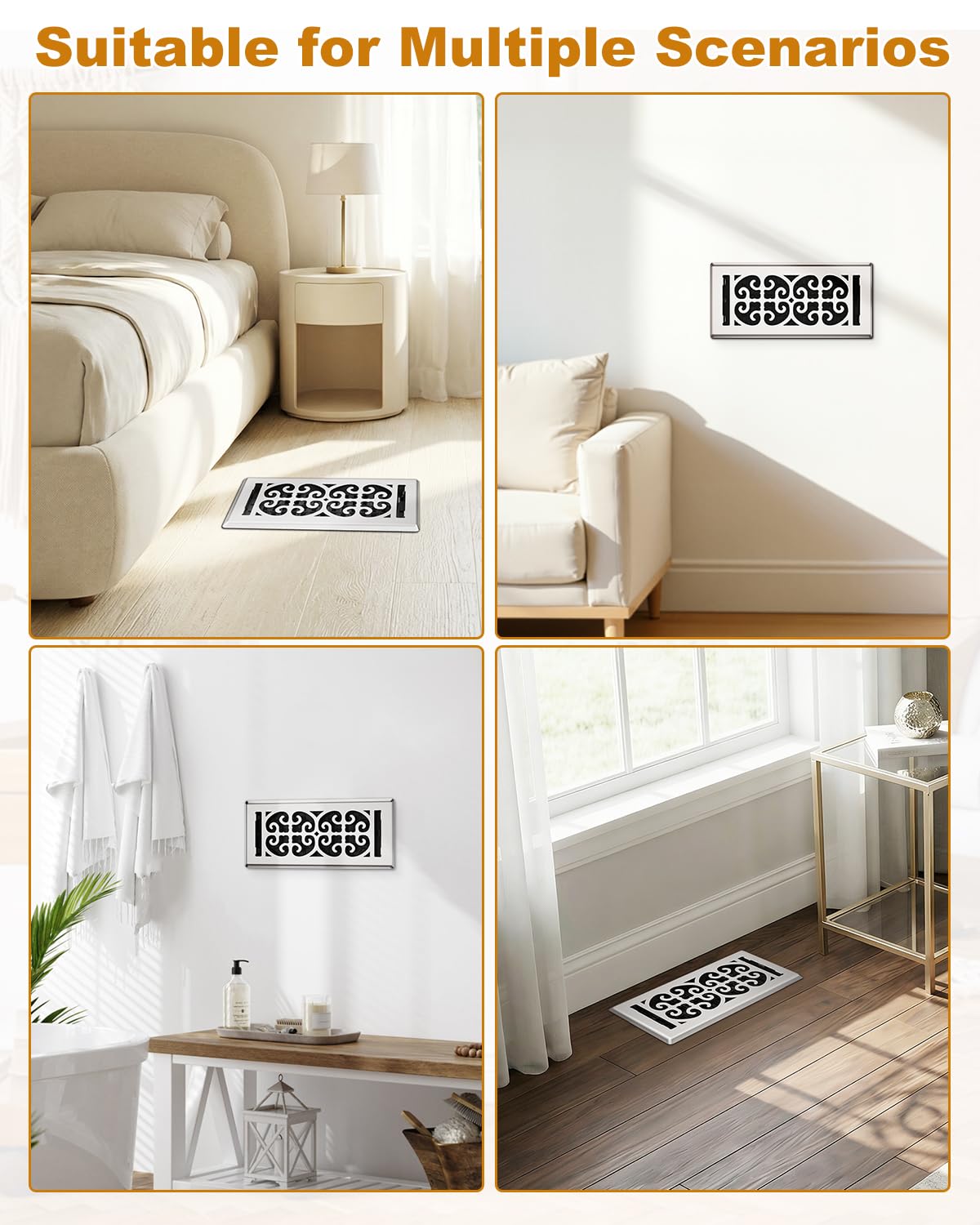 Floor Vent Covers 4x10 Inch - Heavy Duty Walkable Air Vent Cover for Home Floor & Wall - Decorative 2MM Thicker Metal Floor Register with Easy Adjust Airflow Switch - Satin Nickel HVAC Vents - 5 Pack