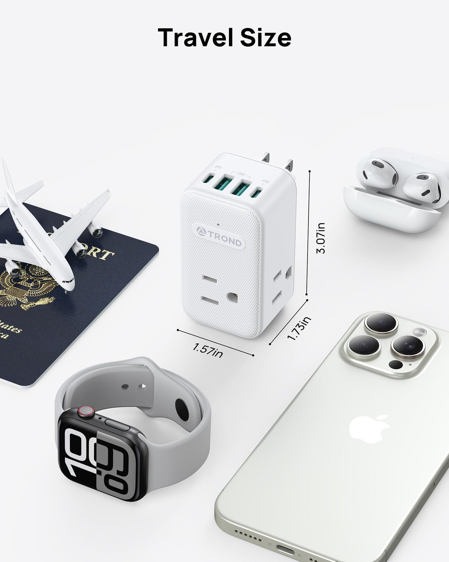 TROND 360° Rotating Multi Plug Outlet Extender, 2 PD 20W USB C Fast Charging Station, Small Power Splitter with 3 Way Sided Wall Socket Adapter for Home Office Dorm Room Cruise Travel Essentials