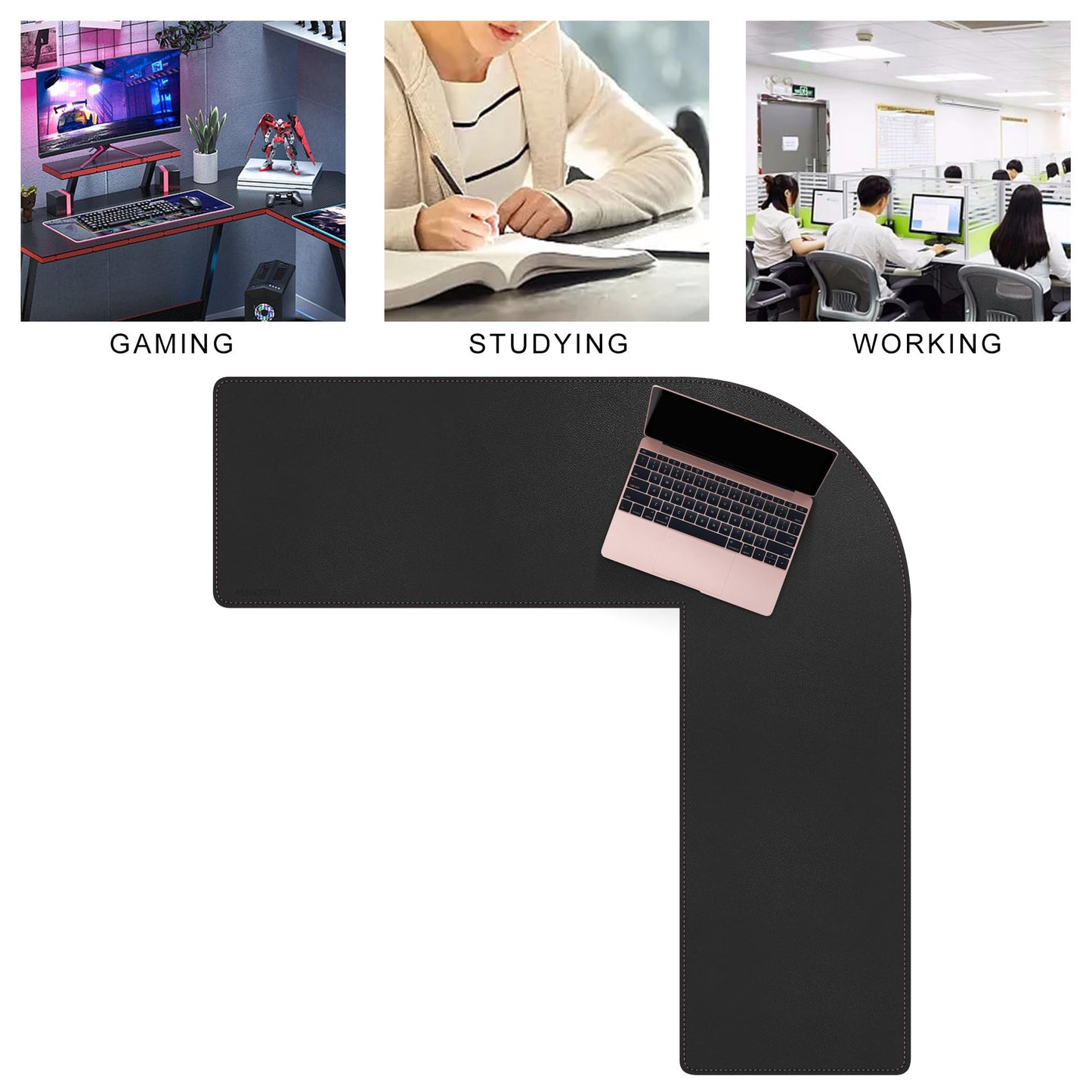 MAIDERN 43.3 Inch L Shaped Corner Desk Mat, Cork & Leather Dual Sided Desk Pad for Gaming Computer Office Home (Black) …