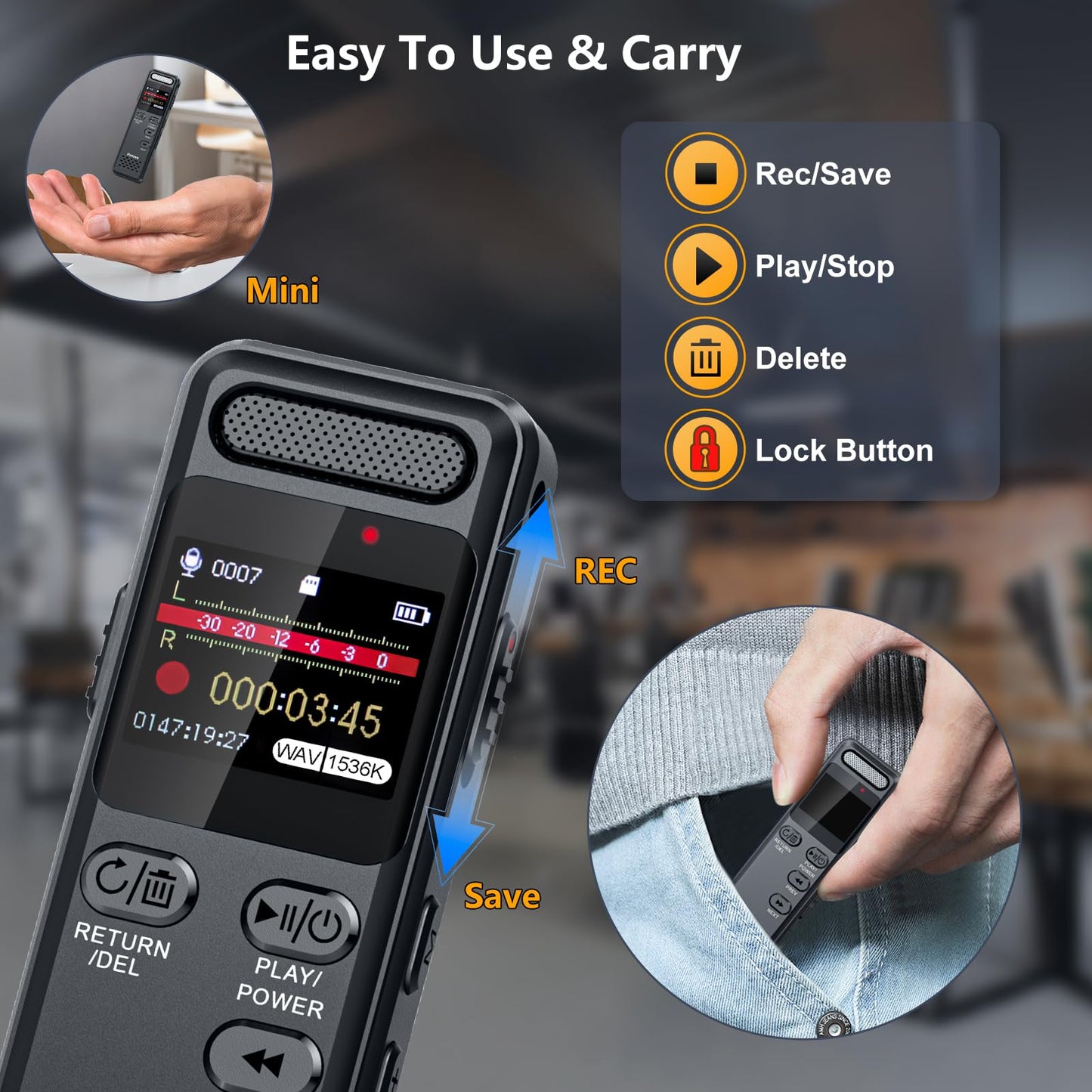 160GB Digital Voice Recorder with Playback, 1100mAh Mini Audio Recording Device for Lecture Interviews, 1536Kbps Voice Activated Recorder with Noise Reduction, Password, External Microphone