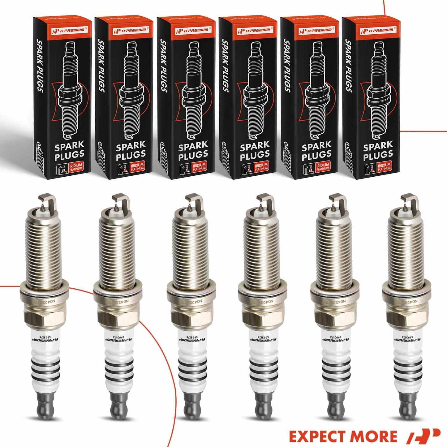 A-Premium Iridium Platinum Spark Plugs Compatible with Honda Accord & Jeep Grand Cherokee & Dodge Grand Caravan & Kia Sorento & Hyundai Santa Fe & Chrysler Town & Country & Acura RDX, Pack of 6