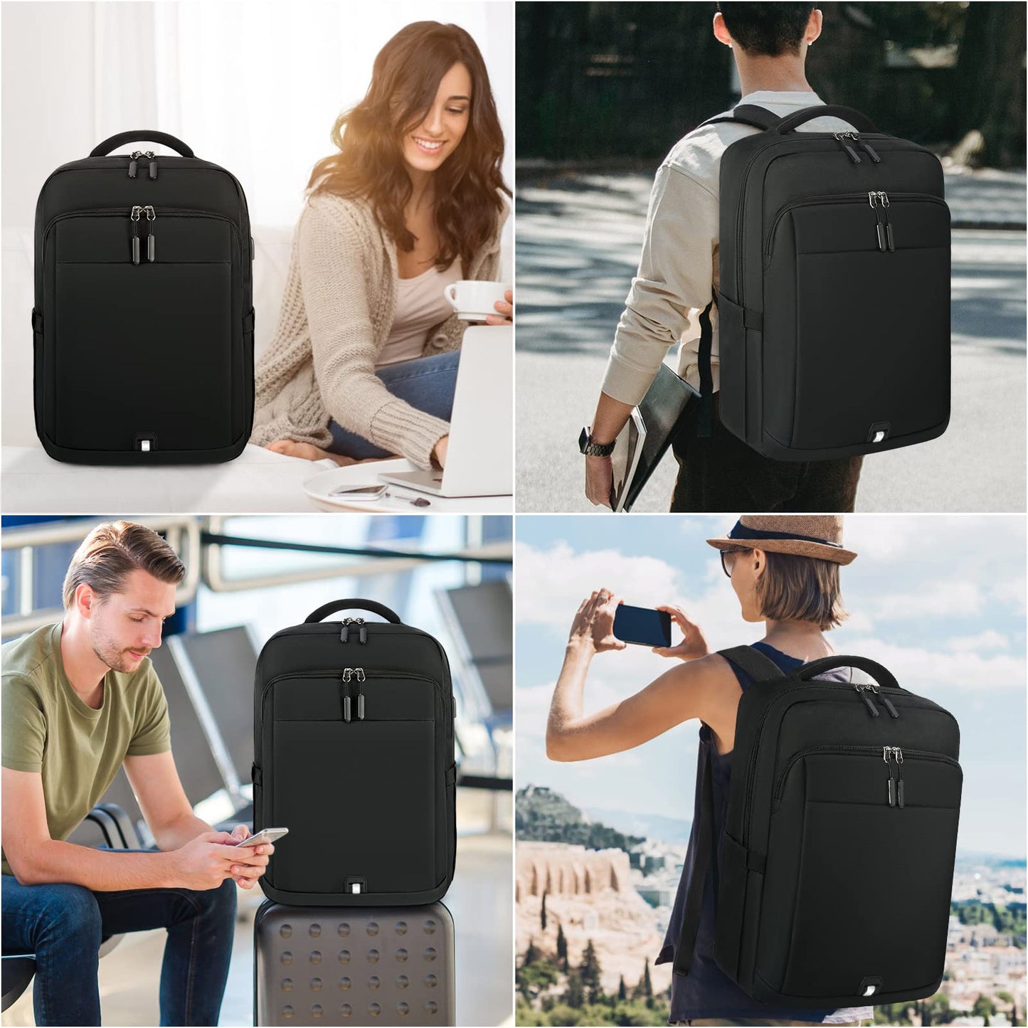 Laptop Backpack 15.6 inch Travel Backpack for Men and Women Anti Theft Backpacks with USB Charging Port Large Waterproof Computer Backpack for Work School, Black