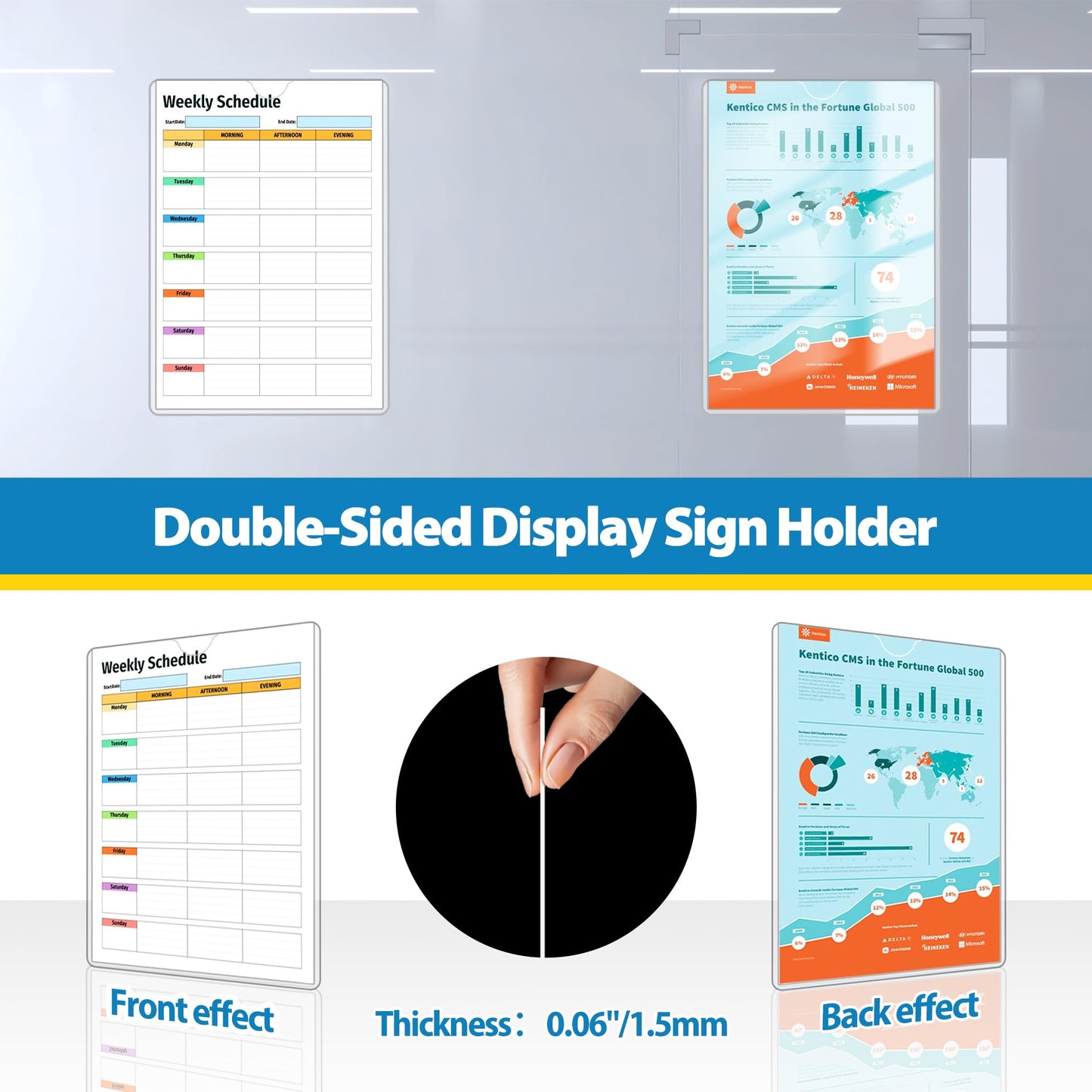 VAIIGO 10 Pack Magnetic Sign Holder 8.5 x 11, Rigid Plastic Wall Sign Holder with Magnetic Tapes and Adhesive Tapes, Magnetic Display Frame Adhesive Frame Print Protectors Document Poster Sign Holder
