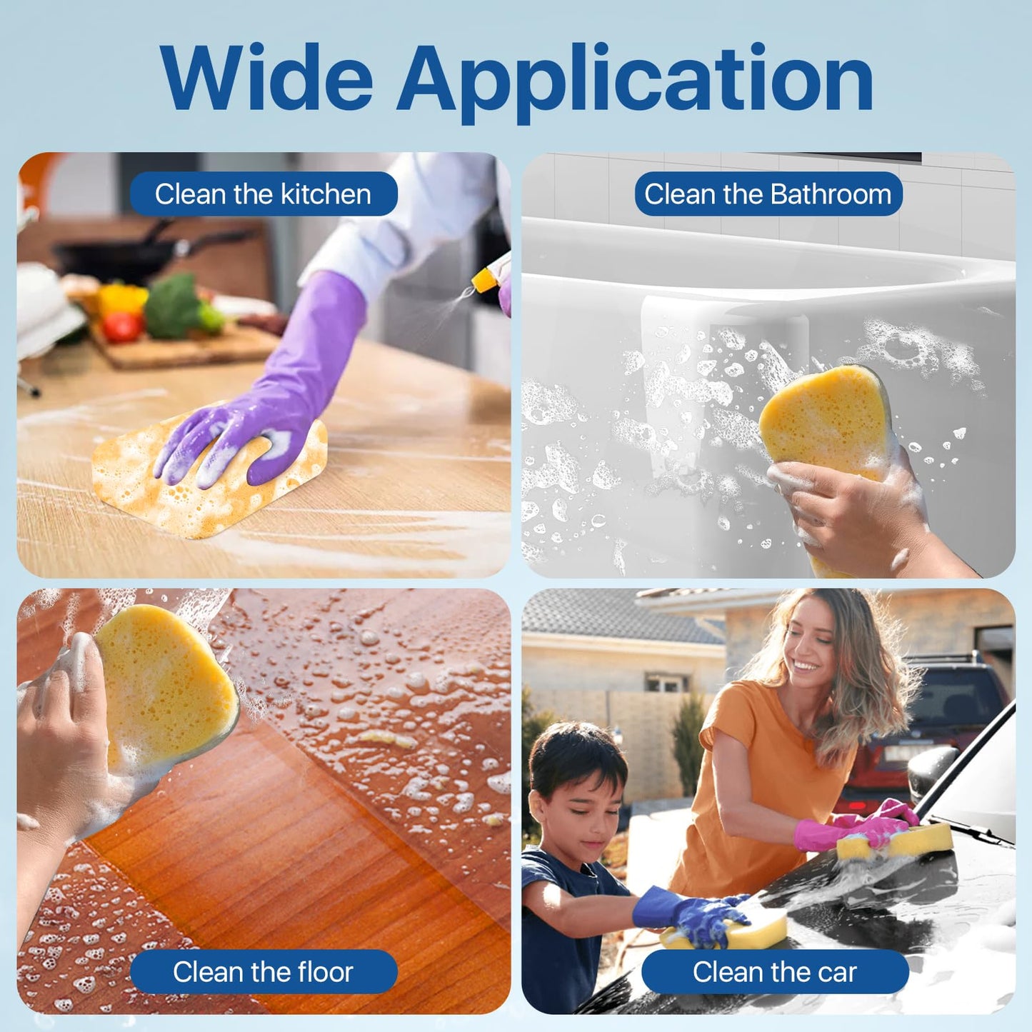 Worldity 24 Pcs Large Cleaning Sponge, 7.5 x 5.5 x 1.9 Inch Grout Sponge, Yellow Car Wash Sponge, Multipurpose Large Sponges for Cleaning Kitchen, Window, Car, Bicycle