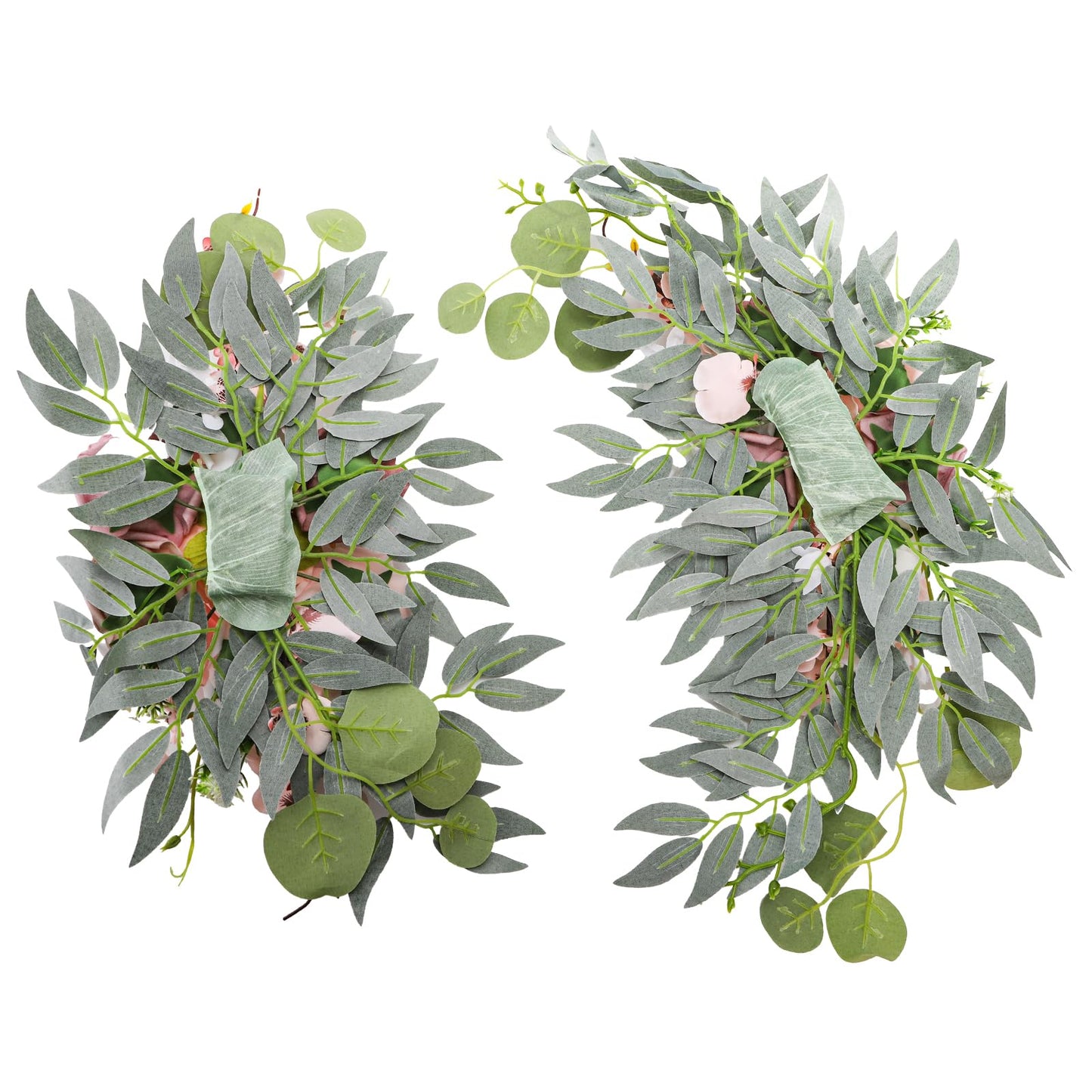 Noamus 2 Pack Wedding Arch Flowers, Artificial Corner Floral Swag, Wedding Arrangements Decor for DIY Ceremony Reception, Sweetheart Table Chair Backdrop, Welcome Sign Banquet Party(Pink-White)