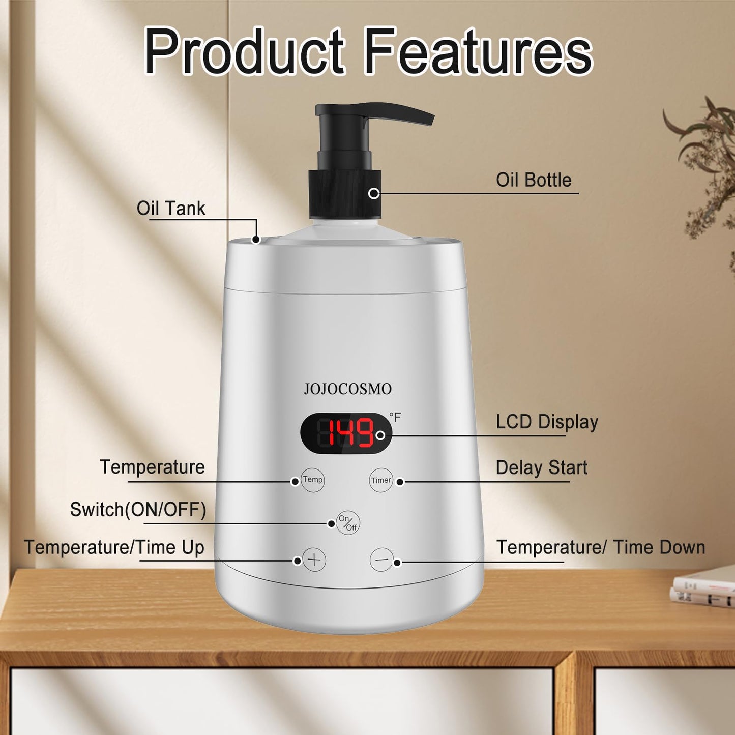 JOJOCOSMO Professional Massage Oil Warmer with 2 Oil Lotion, 250ml Digital Massage Oil Heater, Lotion Warmer Dispenser, Automatic Heated Lotion Massage for SPA, Salon, Home Massage (silver)